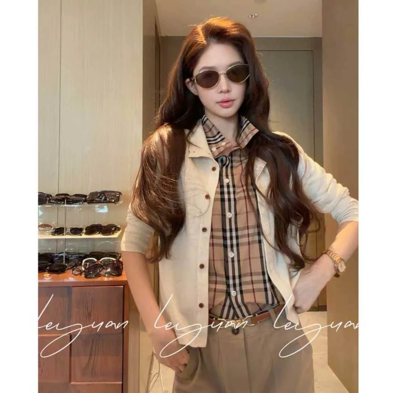 cly park 밀라노 휴일 아마 포함 양모 페이크 레이어드 니트 패치워크 오픈 가디건 스웨터 c608y0279 이미지 2