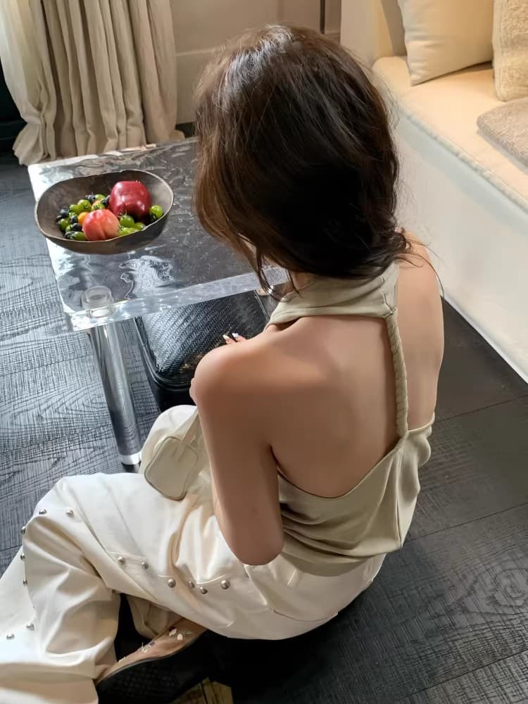 태국 아름다운 행침 목 작은 슬링 조끼 여성 여름 외출용 고유 한 아름다운 ~ 중 여름 백리스 흔들다 칼라 민소매 맨위 상세 이미지 2