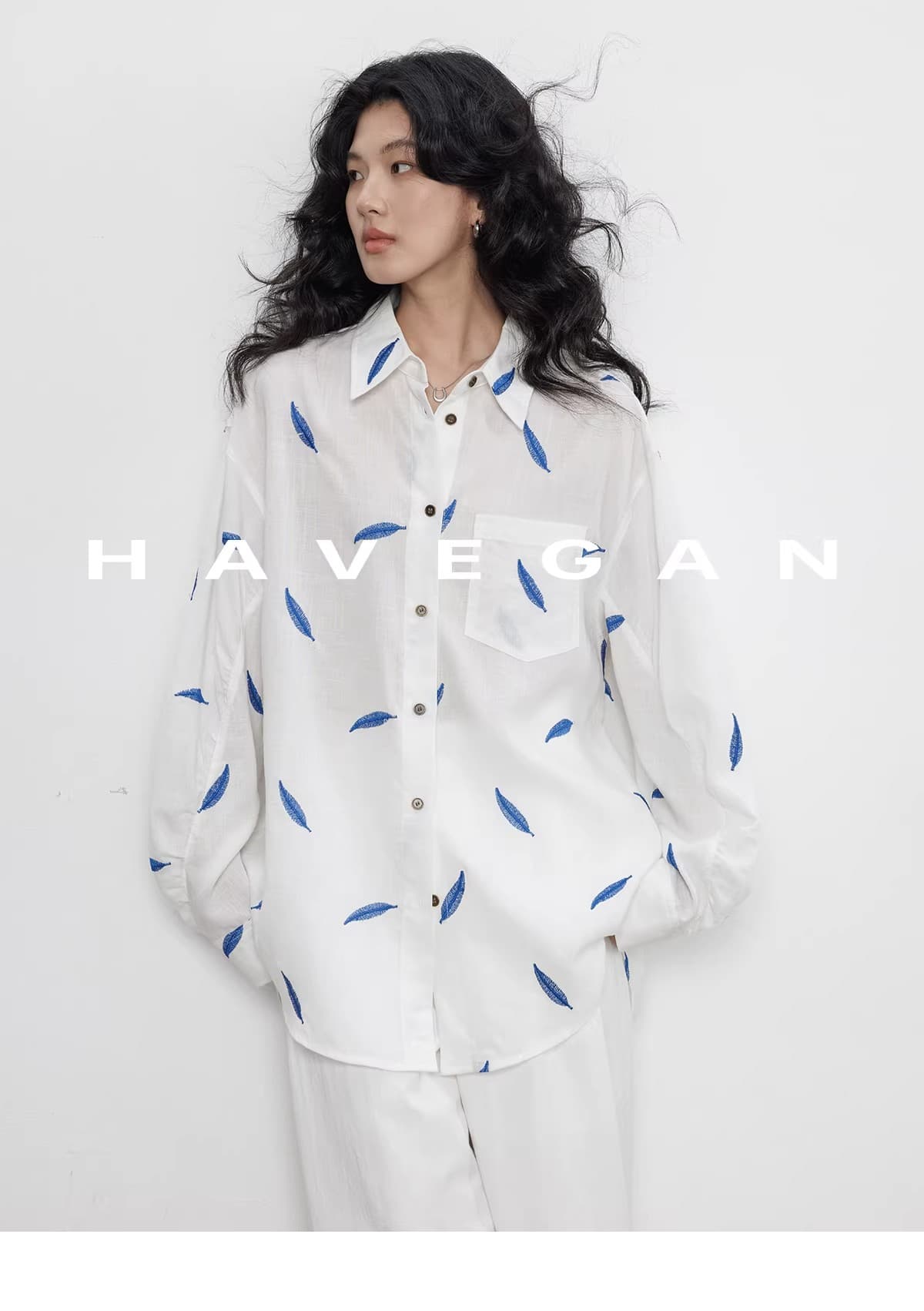 와 객실 havegan 봄 긴팔 자수 주간 실크 라미 여성 셔츠 디자인 센스 2026 새로운 캐주얼 맨위 상세 이미지 2