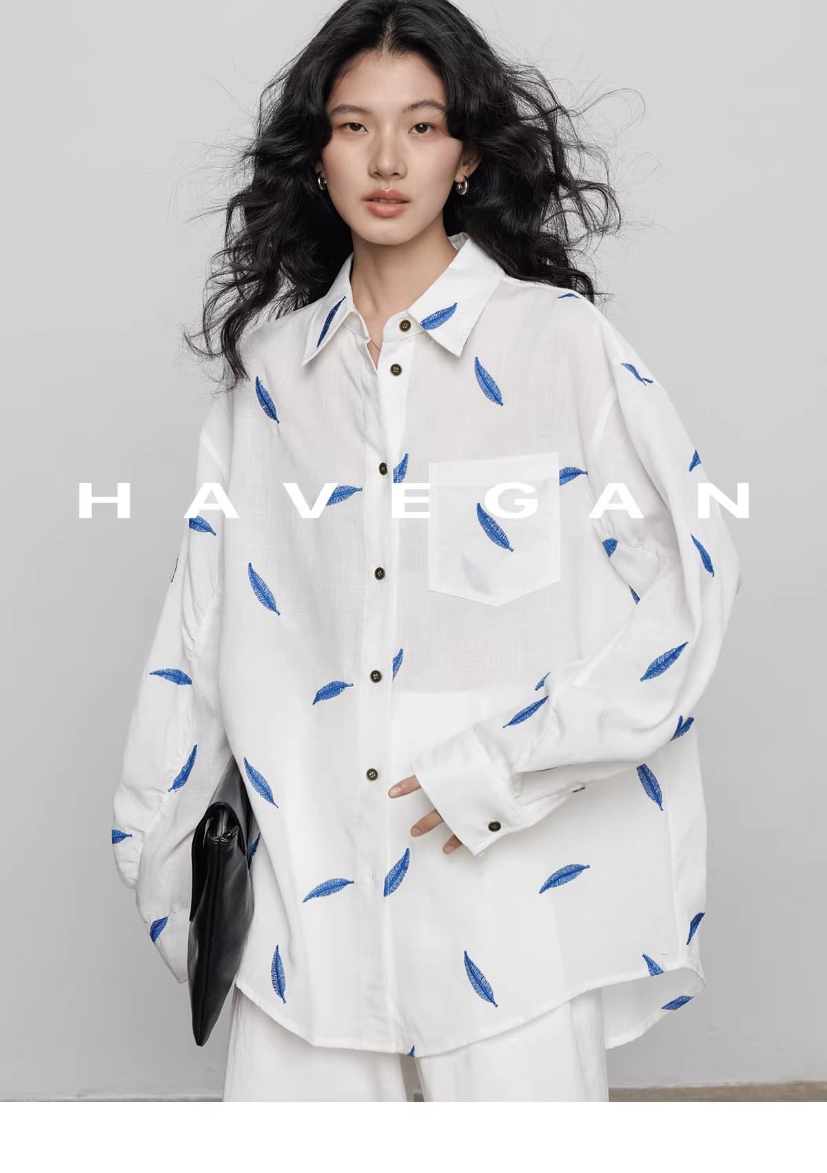 와 객실 havegan 봄 긴팔 자수 주간 실크 라미 여성 셔츠 디자인 센스 2026 새로운 캐주얼 맨위 상세 이미지 12