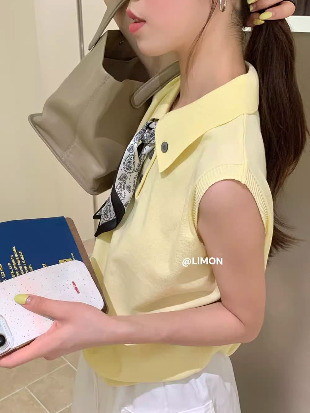POLO 칼라 경기 스카프 니트 조끼 여성 여름 고급 센스 고유 한 아름다운 민소매 티셔츠 폴로 칼라 맨위 상세 이미지 22