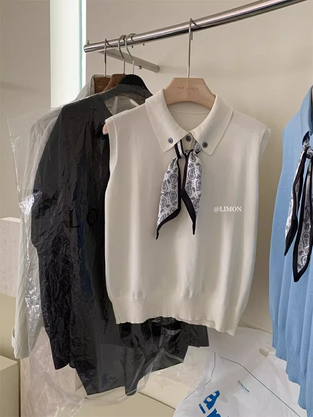 POLO 칼라 경기 스카프 니트 조끼 여성 여름 고급 센스 고유 한 아름다운 민소매 티셔츠 폴로 칼라 맨위 상세 이미지 46
