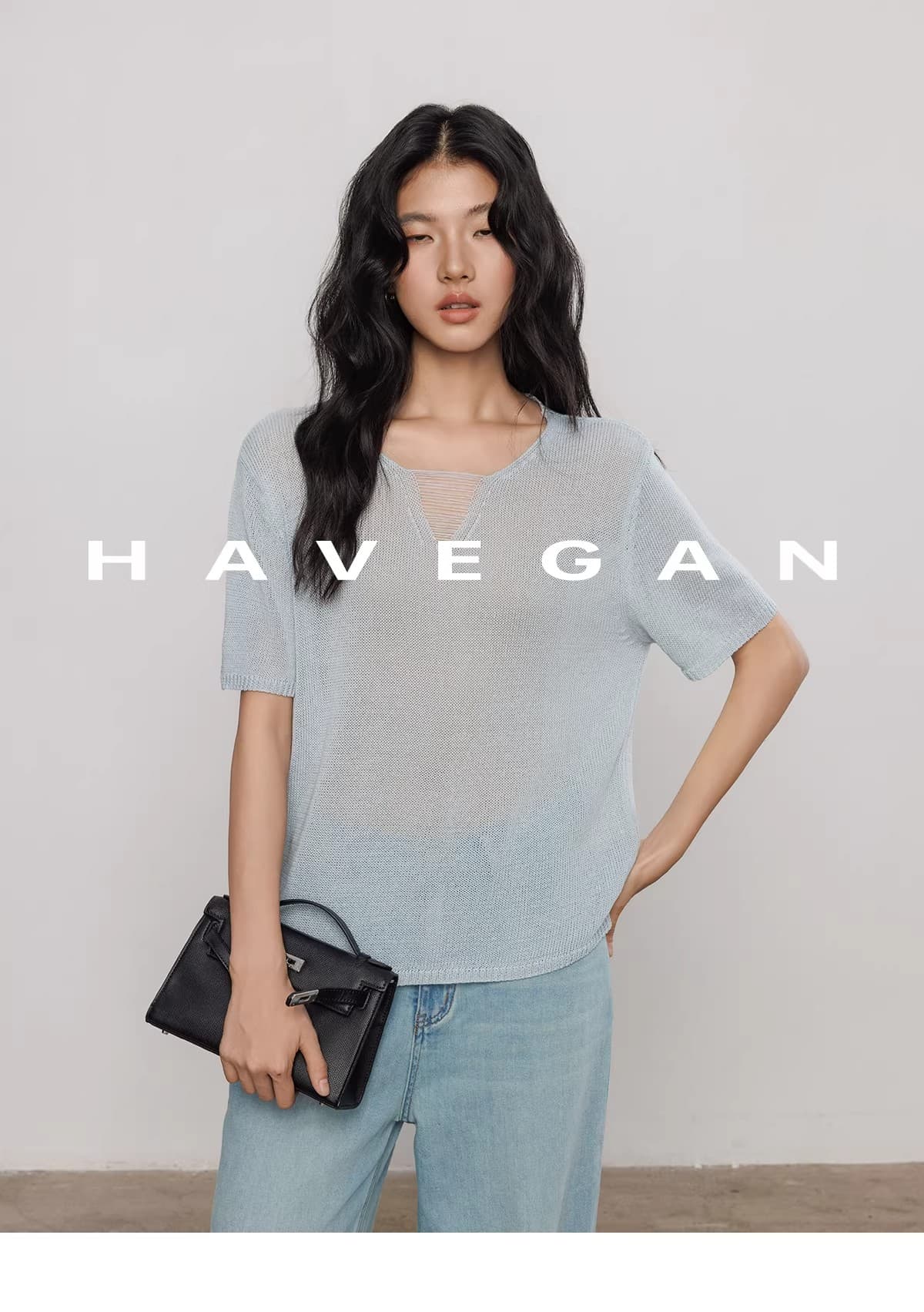 와 객실 havegan 여름 니트 반팔 여성 느긋한 루즈핏 캐주얼 오래된 돈 맨위 상세 이미지 20