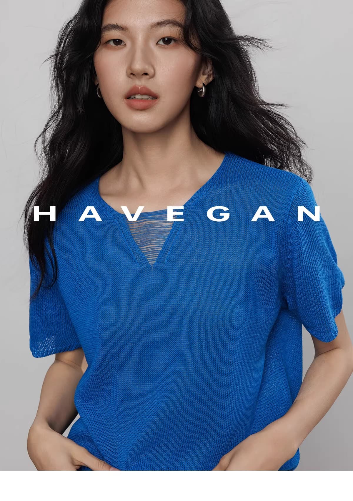 와 객실 havegan 여름 니트 반팔 여성 느긋한 루즈핏 캐주얼 오래된 돈 맨위 상세 이미지 36