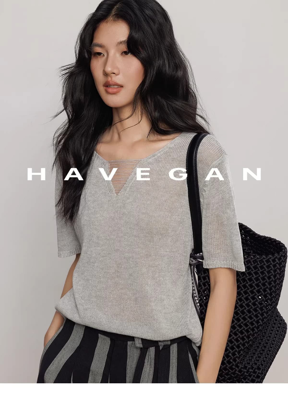 와 객실 havegan 여름 니트 반팔 여성 느긋한 루즈핏 캐주얼 오래된 돈 맨위 상세 이미지 39