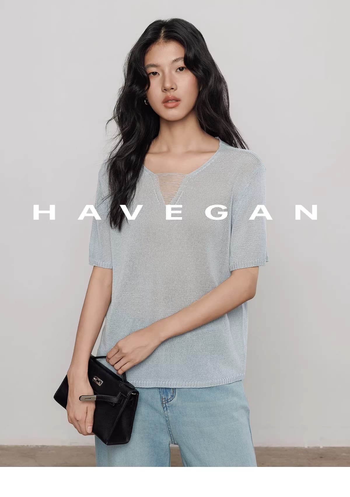 와 객실 havegan 여름 니트 반팔 여성 느긋한 루즈핏 캐주얼 오래된 돈 맨위 상세 이미지 50