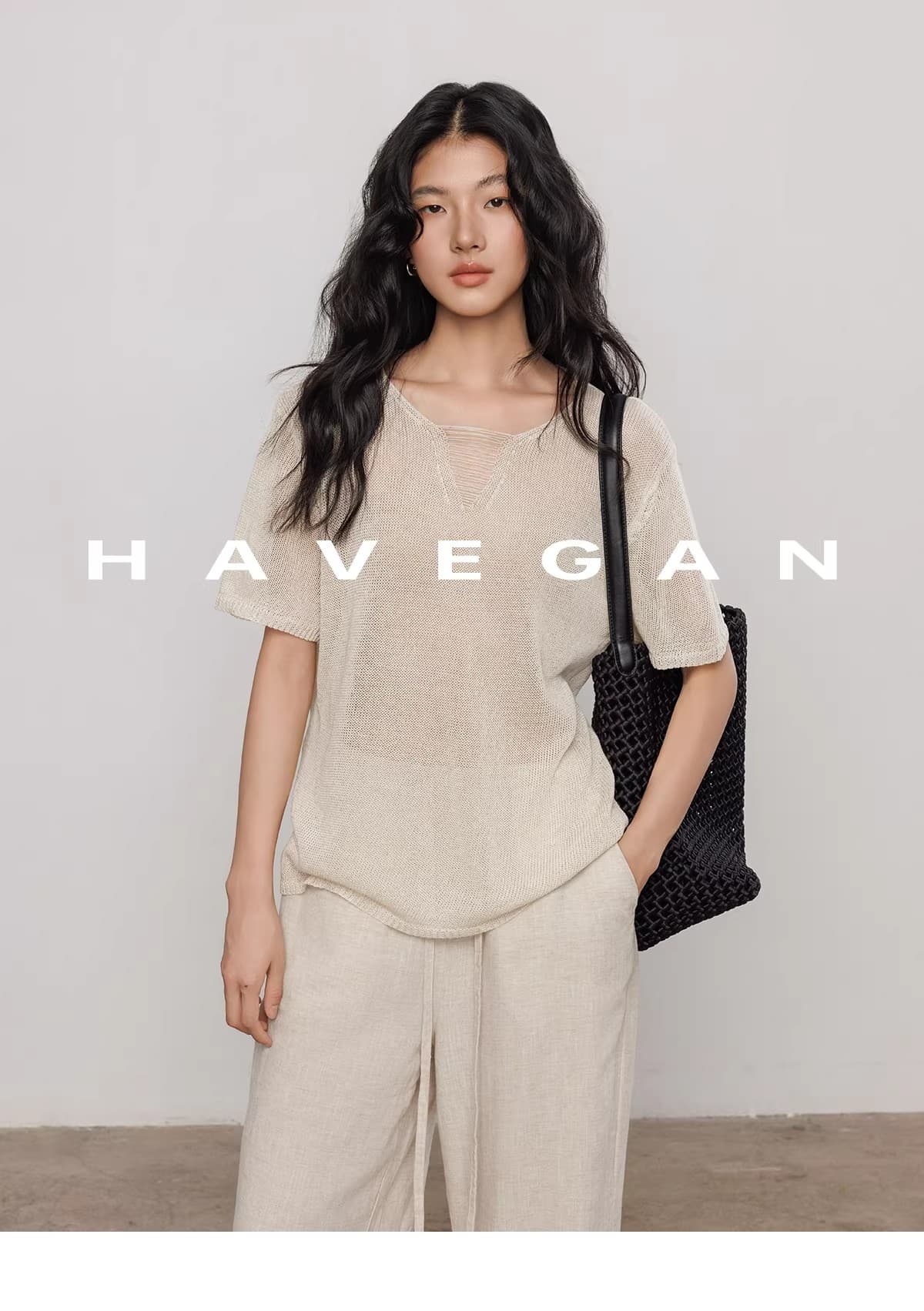 와 객실 havegan 여름 니트 반팔 여성 느긋한 루즈핏 캐주얼 오래된 돈 맨위 상세 이미지 88