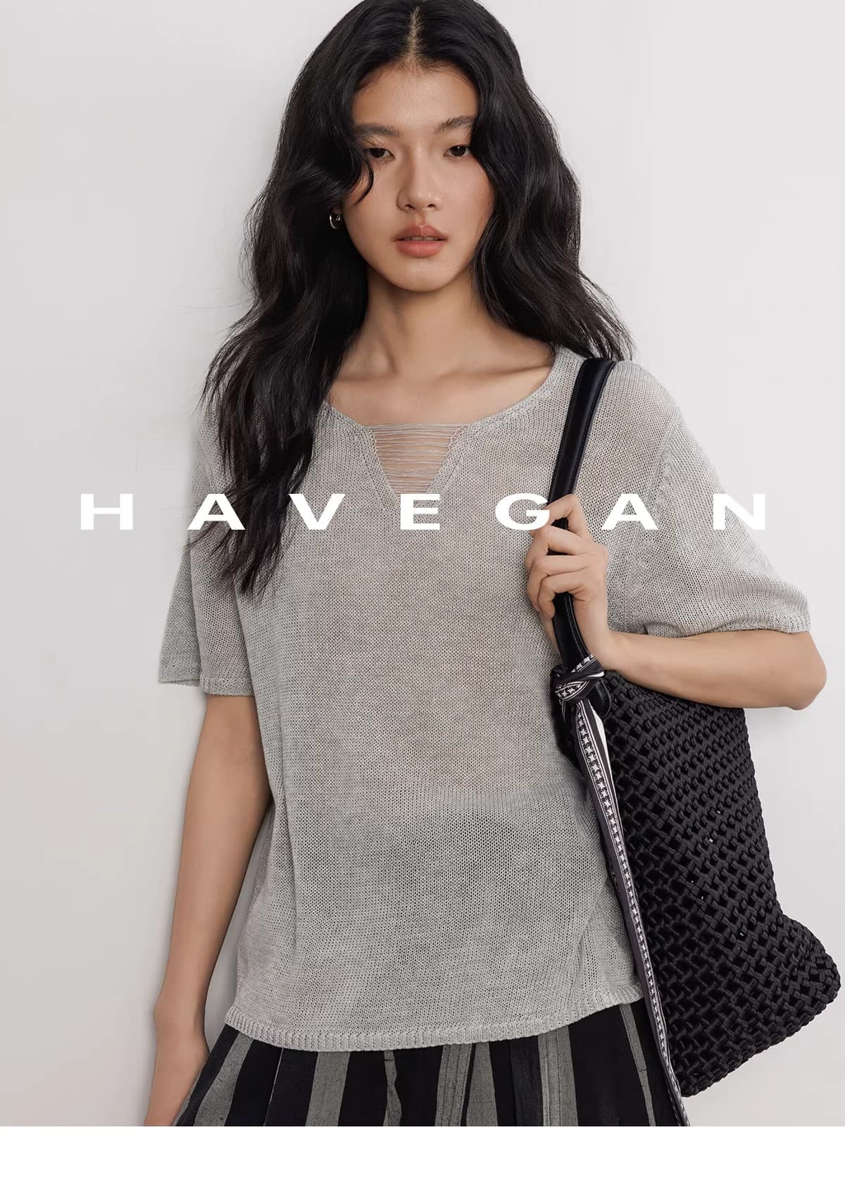 와 객실 havegan 여름 니트 반팔 여성 느긋한 루즈핏 캐주얼 오래된 돈 맨위 상세 이미지 108