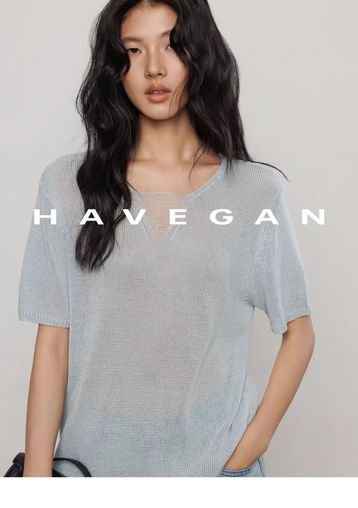 와 객실 havegan 여름 니트 반팔 여성 느긋한 루즈핏 캐주얼 오래된 돈 맨위 상세 이미지 122