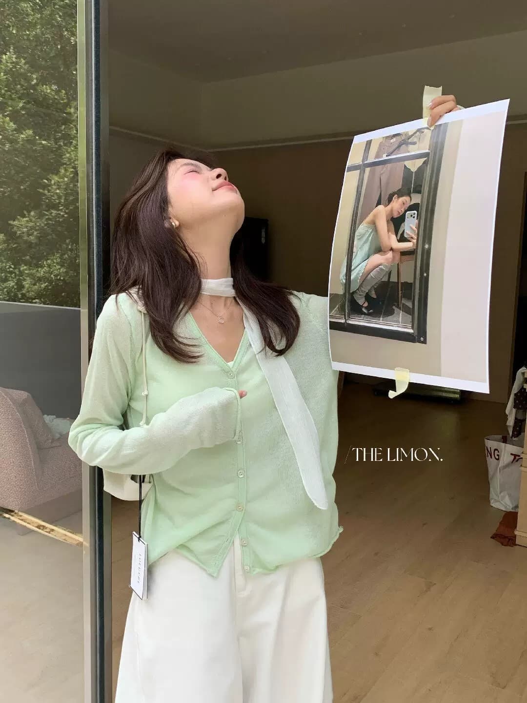 the lemon 여성 의류 한 부서 다용도 루즈핏 자외선 차단 니트 오픈 가디건 핑크색 맨위 상세 이미지 2