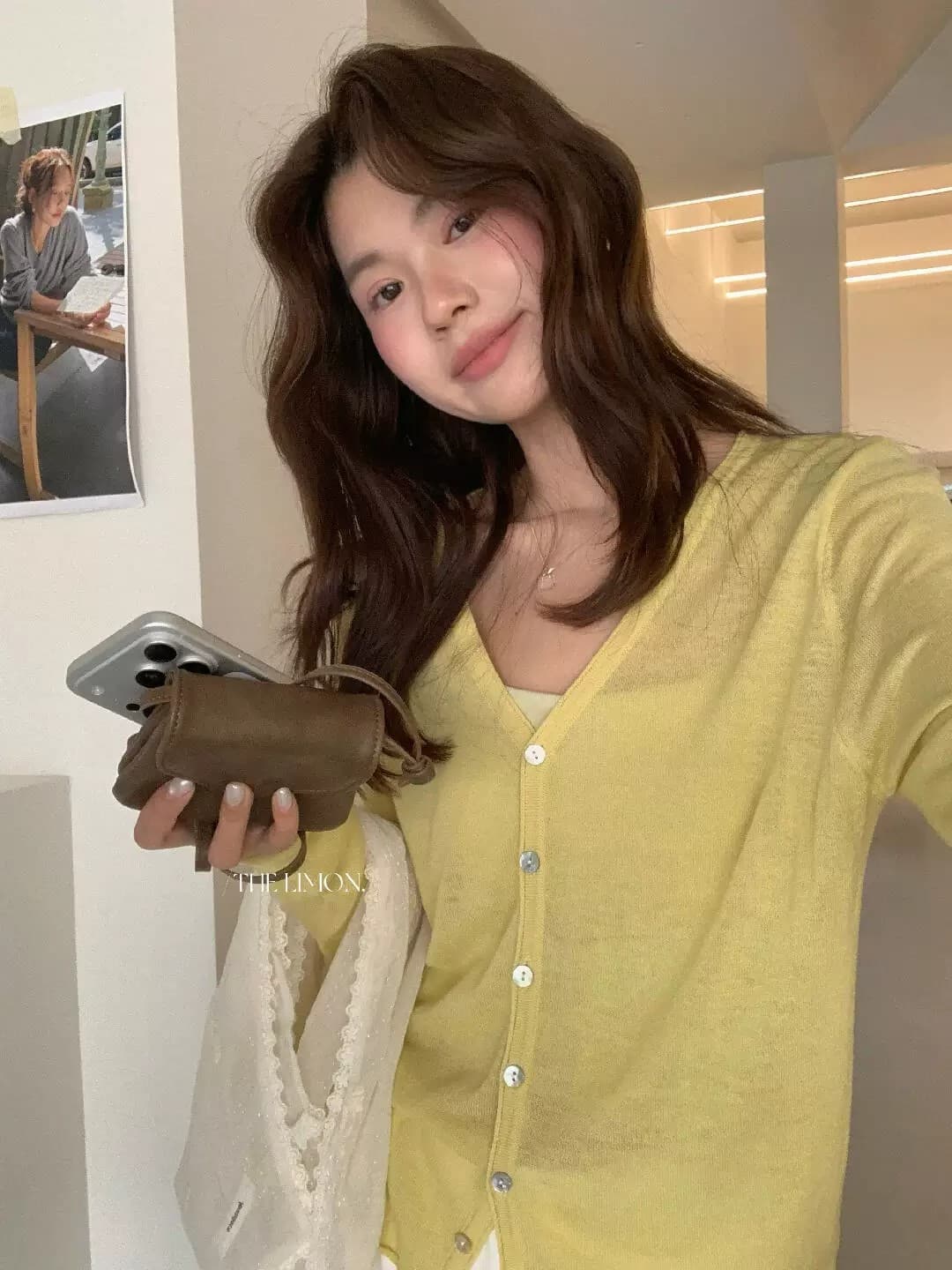 the lemon 여성 의류 한 부서 다용도 루즈핏 자외선 차단 니트 오픈 가디건 핑크색 맨위 상세 이미지 9