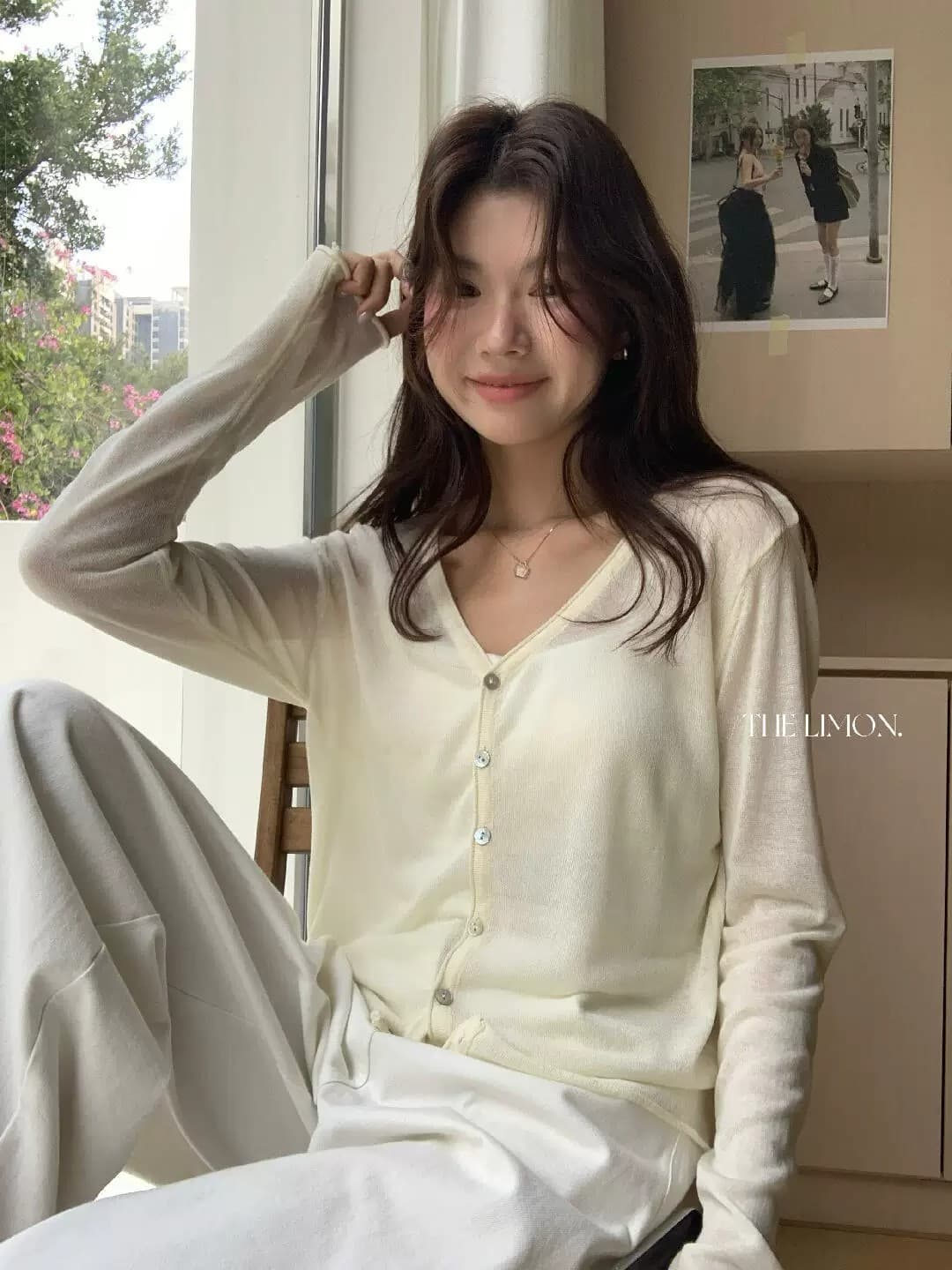 the lemon 여성 의류 한 부서 다용도 루즈핏 자외선 차단 니트 오픈 가디건 핑크색 맨위 상세 이미지 13