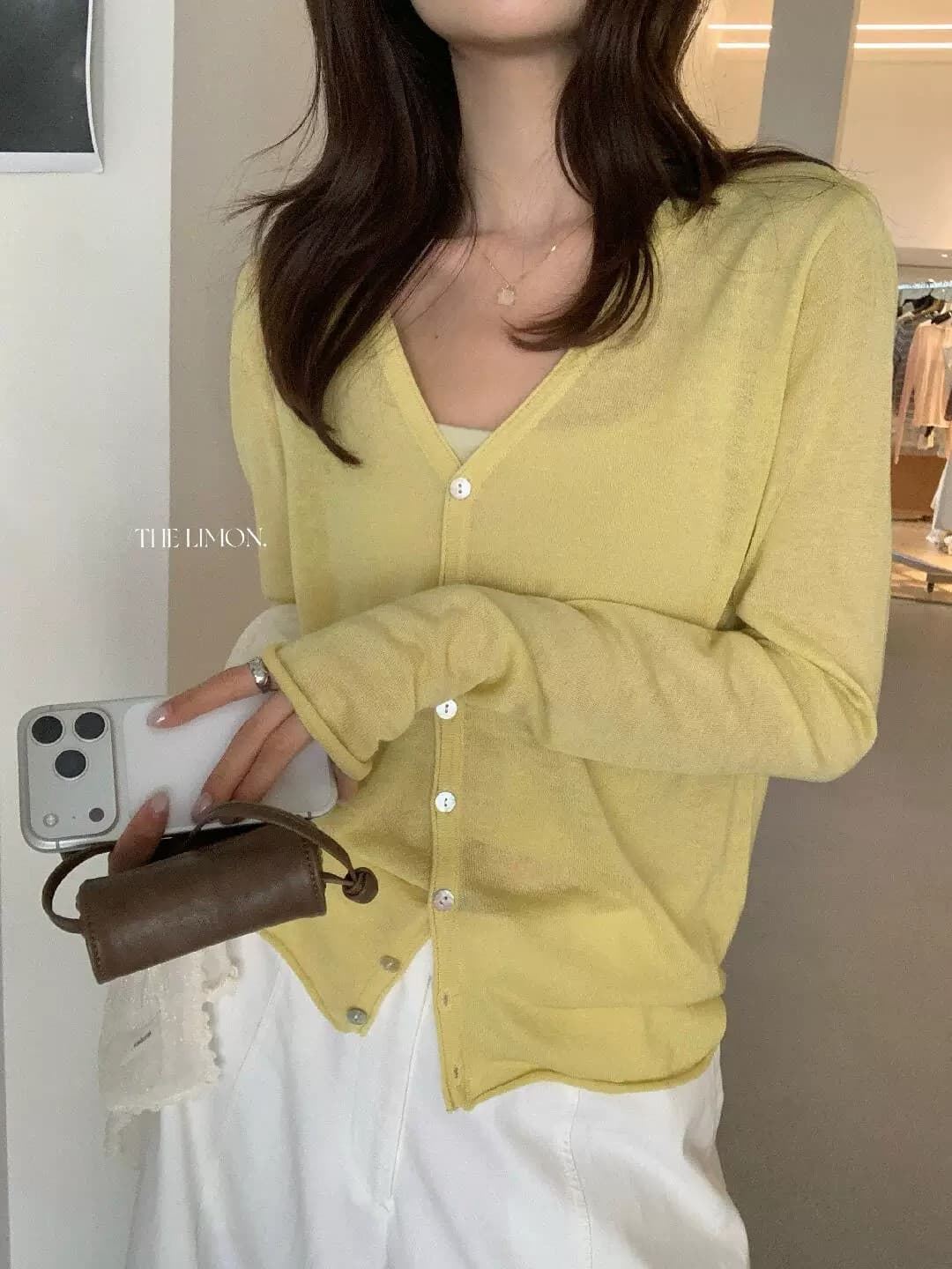 the lemon 여성 의류 한 부서 다용도 루즈핏 자외선 차단 니트 오픈 가디건 핑크색 맨위 상세 이미지 14