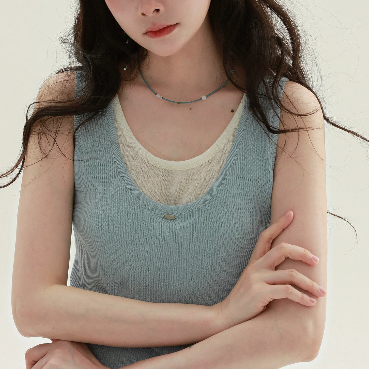 희귀 rare 섬 휴일 페이크 레이어드 조끼 u 칼라 니트 슬립 문예 레트로 스택 착용 맨위 여성 이미지 5