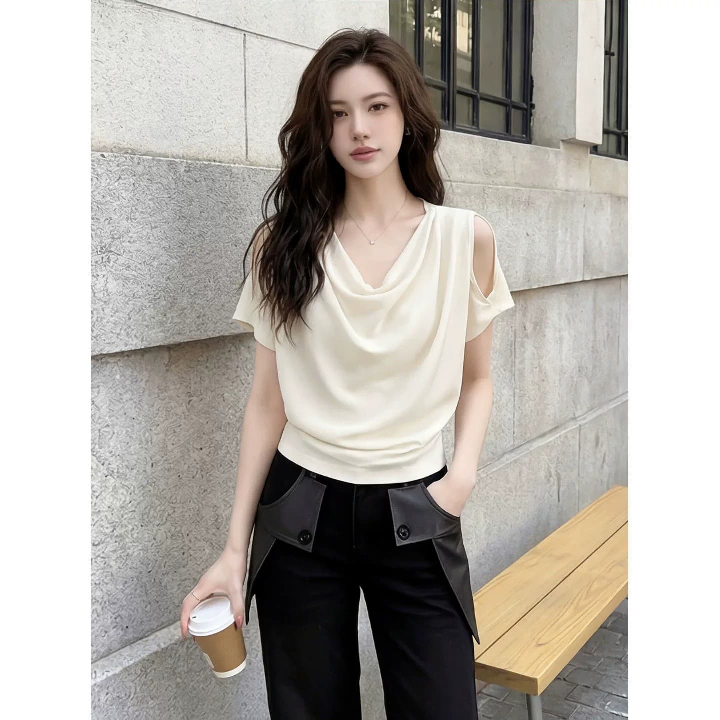 고급 센스 빛 럭셔리 연령 감소 외국 가스 맨위 여성 여름 2026 새로운 프랑스식 사소한 아름다운 고유 한 슈퍼 잘 생긴 셔츠 상세 이미지 9