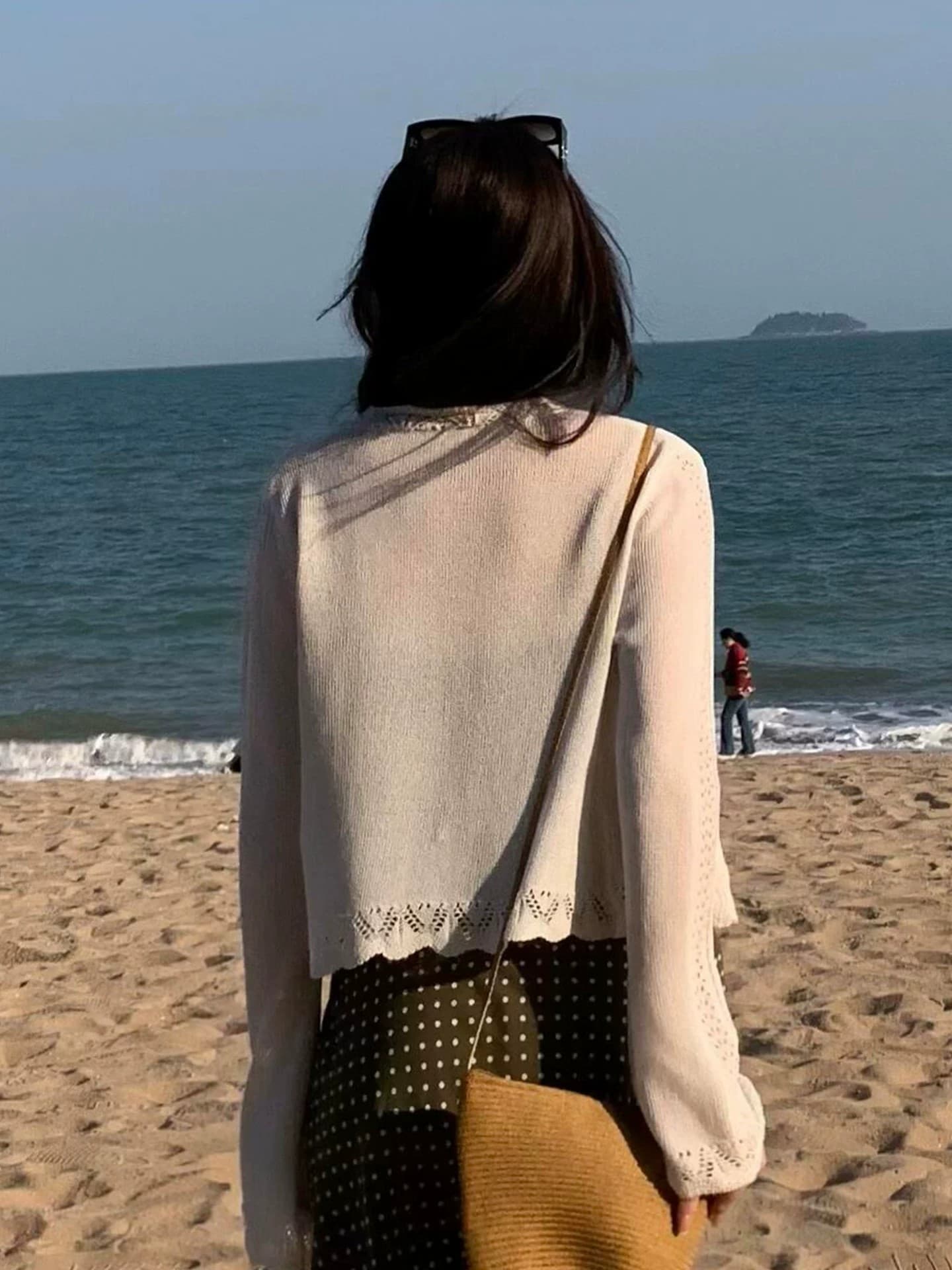 프랑스식 화이트 홀로우 아웃 자외선 차단 니트 오픈 가디건 여성 여름 경기 슬립 외부 가져 가라. 숄 작은 블라우스 맨위 얇은 상세 이미지 6