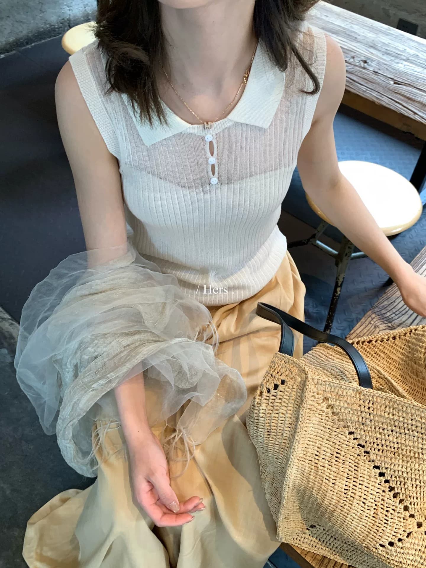 한숟가락 달콤한 품격 고급 센스 POLO 칼라 작은 절묘한 섹션 민소매 조끼 마이크로 ~을 통해 의류 2026 여름 상세 이미지 8