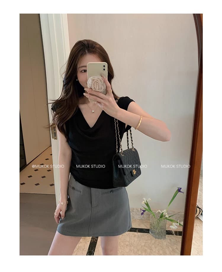 크림 프로스팅 가벼움 도루 센스 디자인 센스 흔들다 칼라 미니멀리즘 반팔 품격 슬림해 보이는 티셔츠 상세 이미지 5