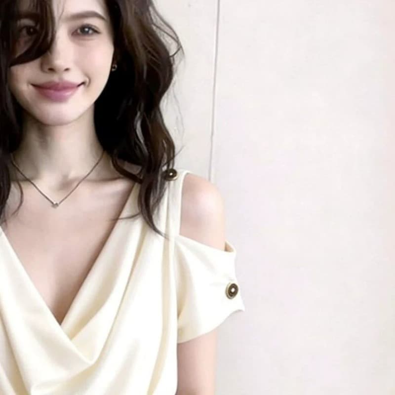 여름 디자인 센스 작은 대중 오프숄더 달콤한 핫걸 반팔 여성 셔츠 다용도 몸매 가꾸기 Chic 아름다운 그레이트 봐. 의류 이미지 5