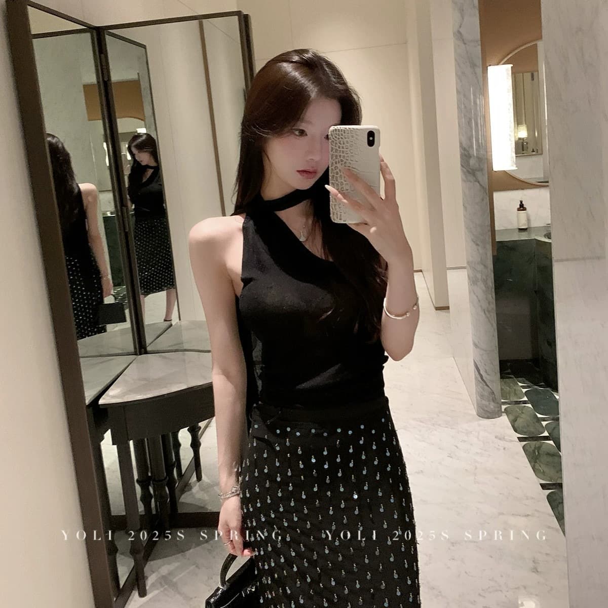 순수한 욕망 작은 심장 기계 행침 목 민소매 리본 맨위 여성 여름 몸매 가꾸기 슬림해 보이는 품격 슬립 이미지 5