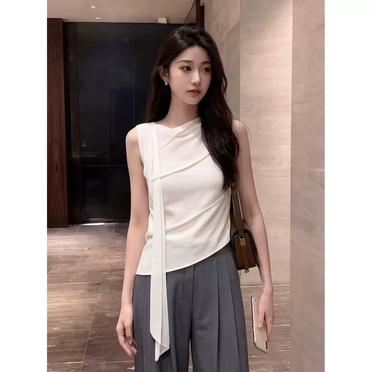 프랑스식 사소한 화이트 리본 민소매 여성 셔츠 여름 고급 센스 빛 럭셔리 연령 감소 외국 가스 그레이트 봐 의류 상세 이미지 4