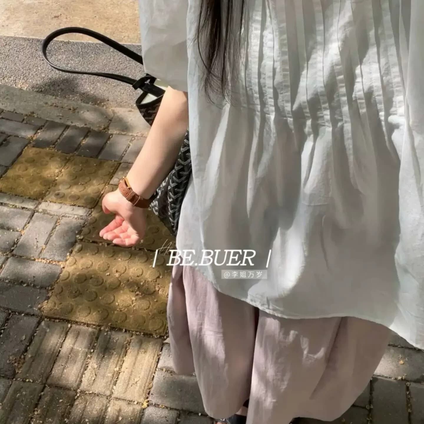 절묘한 센스 장기 Pleat 인형 셔츠 면 봄 여름 루즈핏 슬림해 보이는 7부 소매 셔츠 부드러운 바람 출퇴근 다용도 맨위 상세 이미지 8