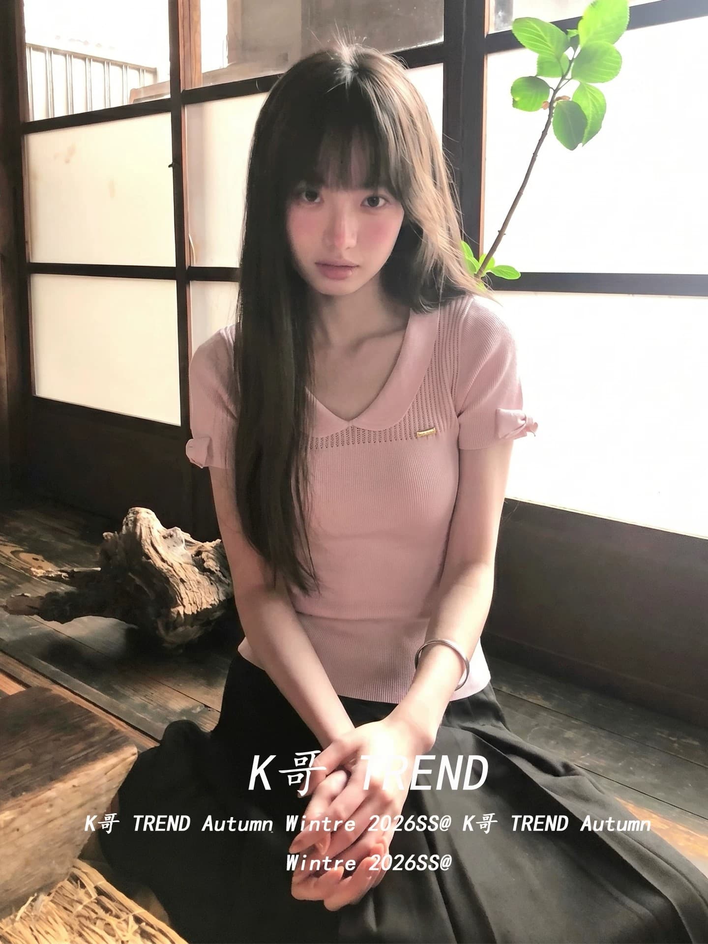 베이비 칼라 반팔 니트 스웨터 여성 여름 착용 가져 가라. 디자인 센스 나비 매듭 작은 대중 도파민 핑크색 티셔츠 맨위 상세 이미지 2