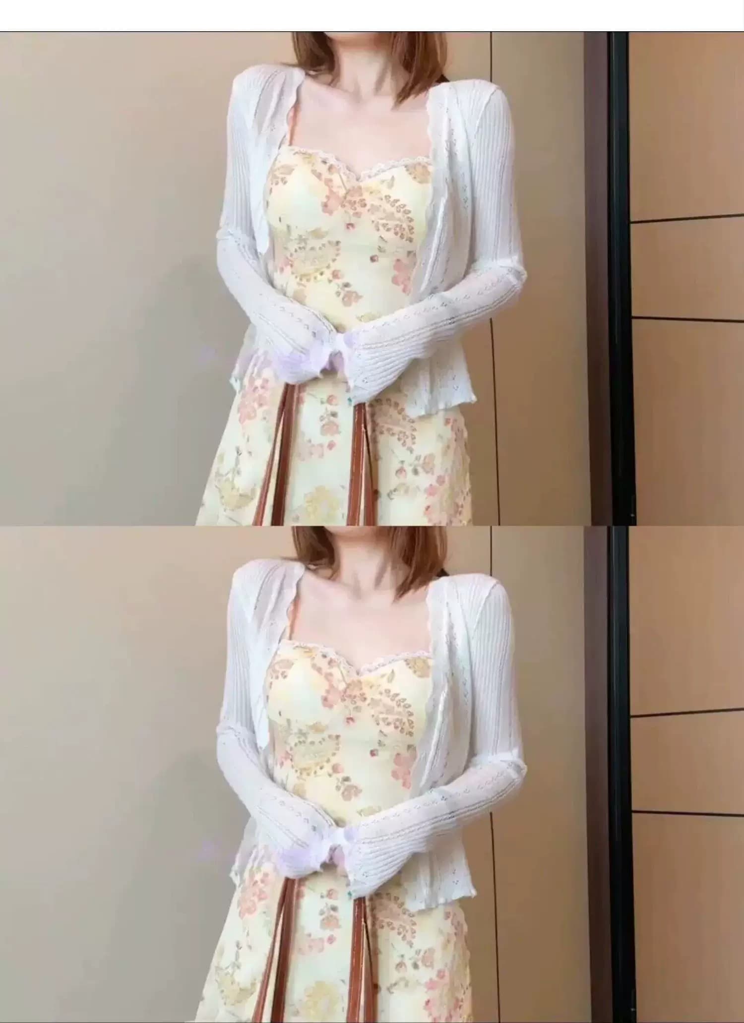 홀로우 아웃 V넥 자외선 차단 니트 오픈 가디건 여성 여름 경기 슬립 외부 가져 가라. 얇은 스타일 에어컨 블라우스 맨위 상세 이미지 10