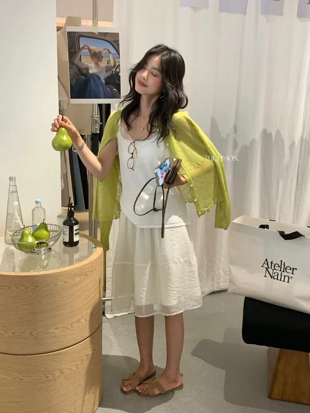 the limon 레몬 녹차 라운드 넥 레이스 홀로우 아웃 얇은 스타일 자외선 차단 대나무 마디 마 니트 오픈 가디건 여성 여름 상세 이미지 18