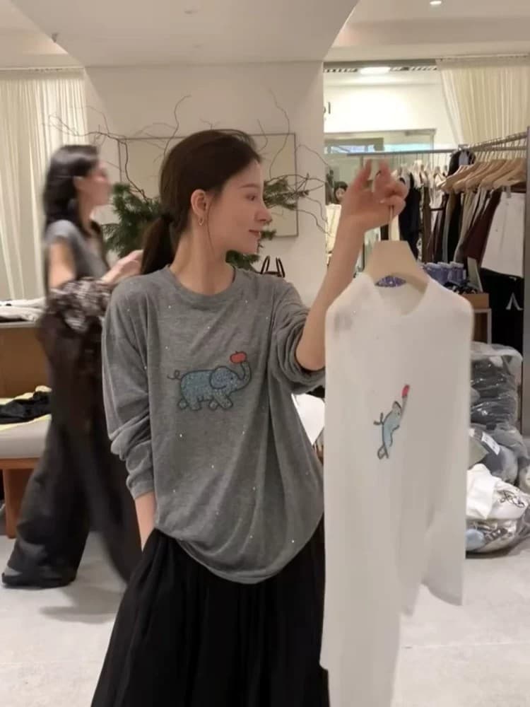 종이 사람들 착용 가져 가라. 프린트 아기 코끼리 긴팔 티셔츠 여성 여름 얇은 스타일 외부 가져 가라. 주간 실크 자외선 차단 블라우스 좋은 플래시 맨위 상세 이미지 5