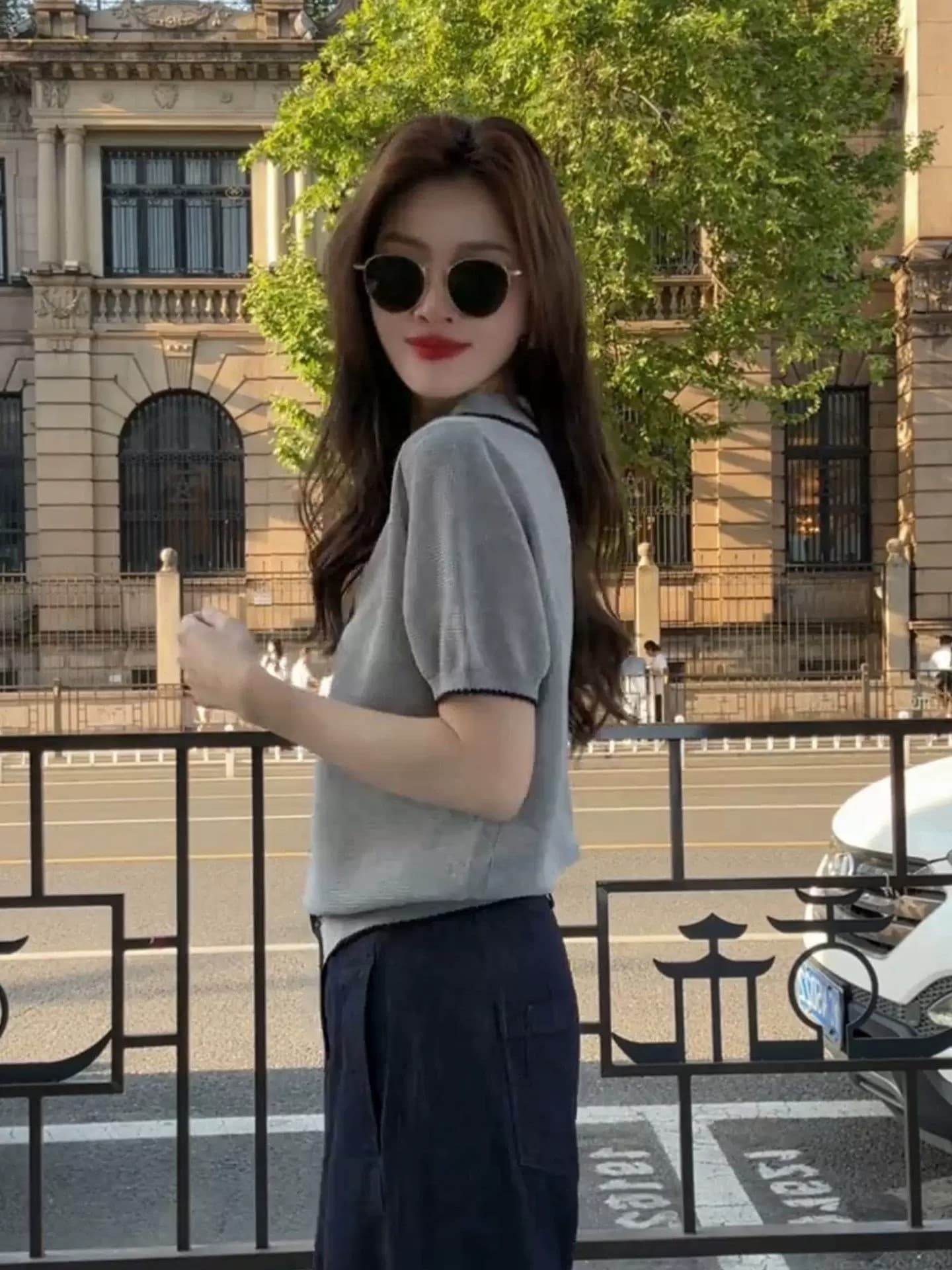 한 부서 POLO 칼라 회색 반팔 얼음 실크 니트 오픈 가디건 여성 자이언트 잘 생긴 ~ 중 여름 다용도 고유 한 아름다운 맨위 상세 이미지 8