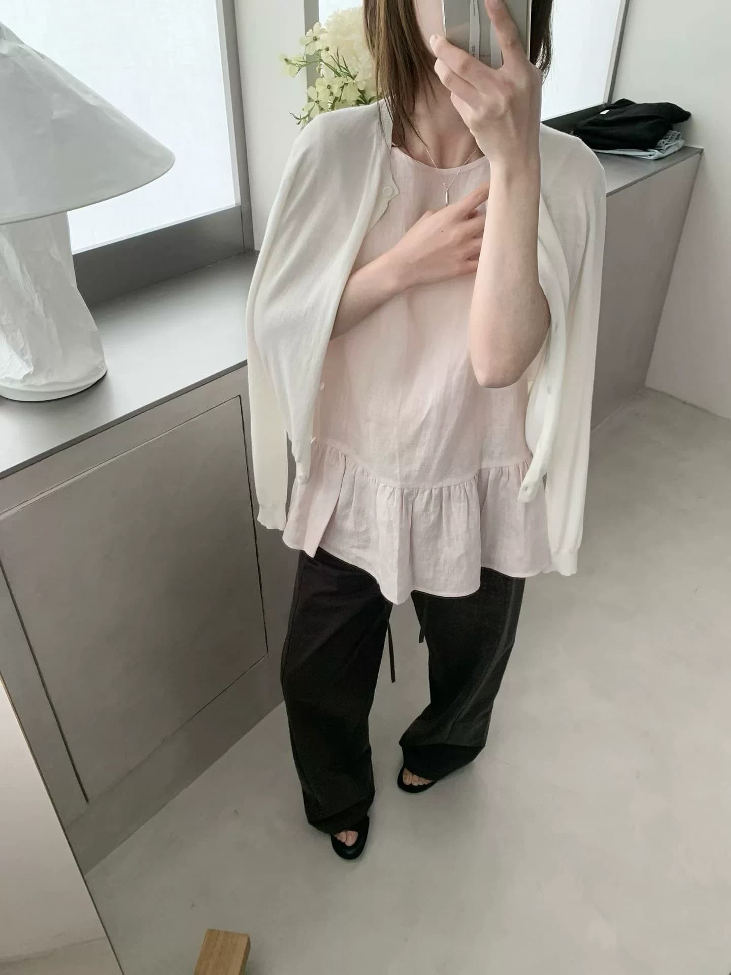 awear 정통 萱 어린이 같은 단락 한국 구름 마 세트 염색 얇은 오픈 가디건 여름 자외선 차단 단추 작은 셔츠 재킷 이미지 3