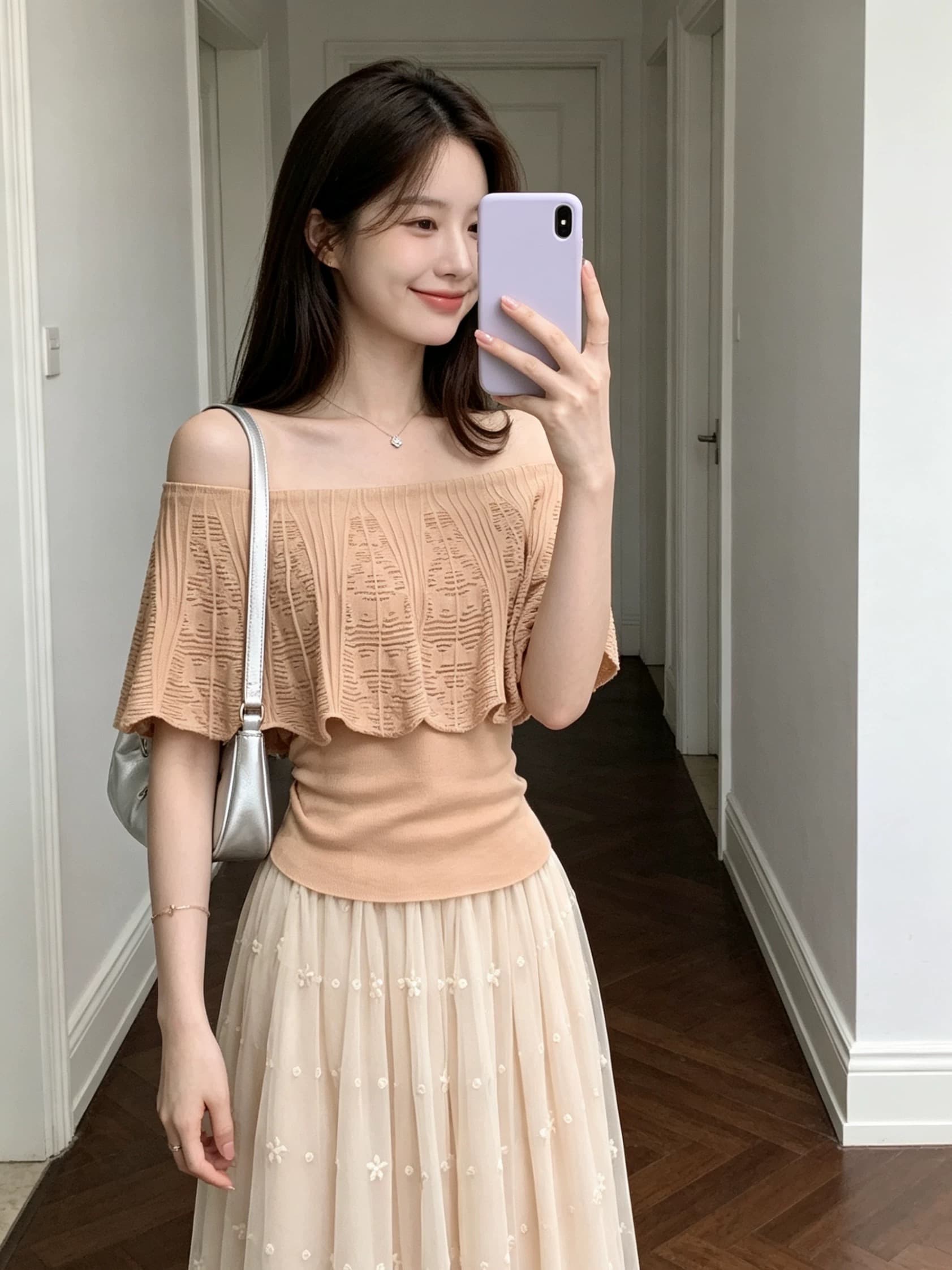 한 부서 부드러운 바람 오프숄더 홀로우 아웃 니트 스웨터 여성 여름 새로운 품격 몸매 가꾸기 슬림해 보이는 다용도 연령 감소 맨위 상세 이미지 1
