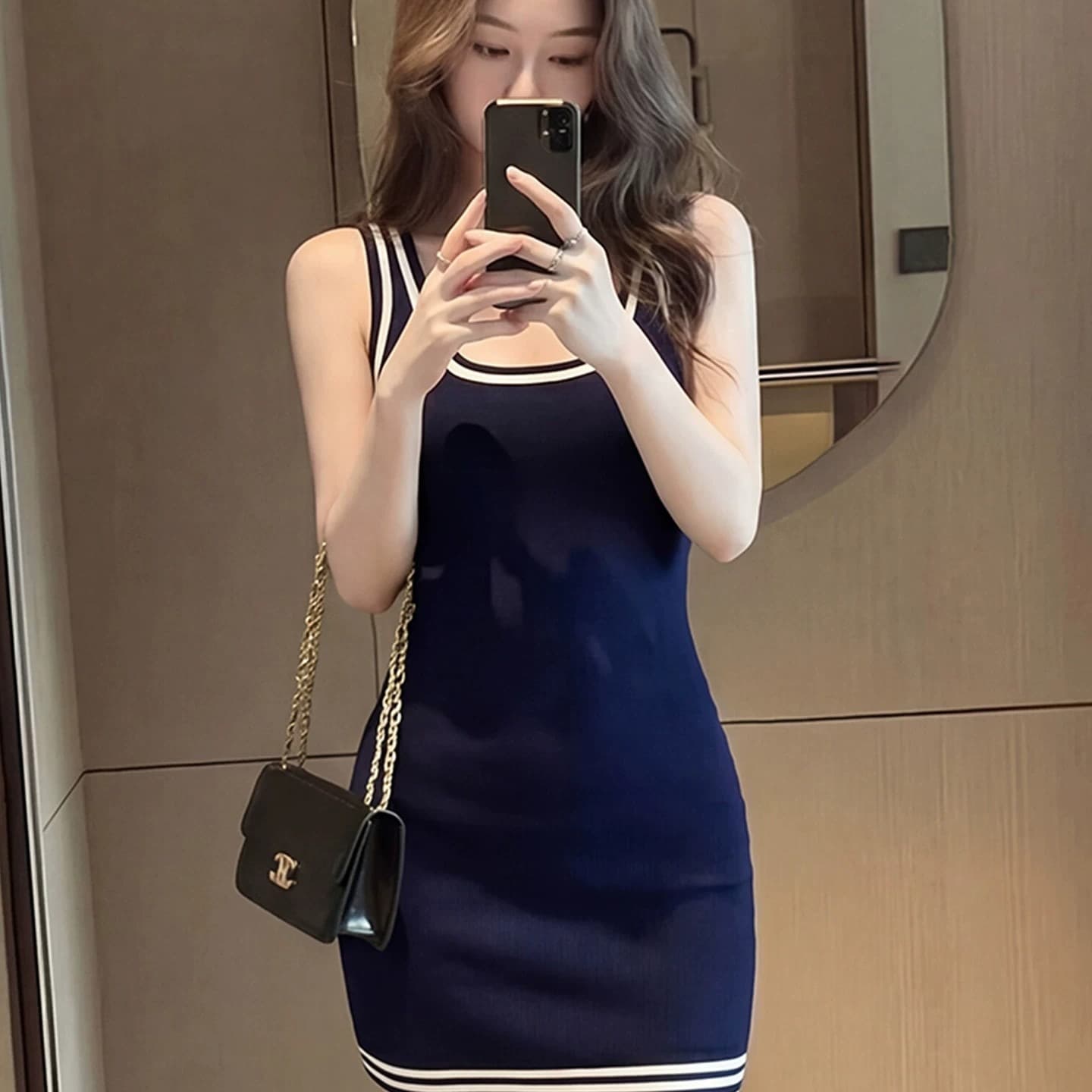 고유 한 아름다운 초여름 작은 치마 아이들 아름다운 그레이트 보지 마 명중 섹션 해군 민소매 캐미솔 드레스 이미지 5