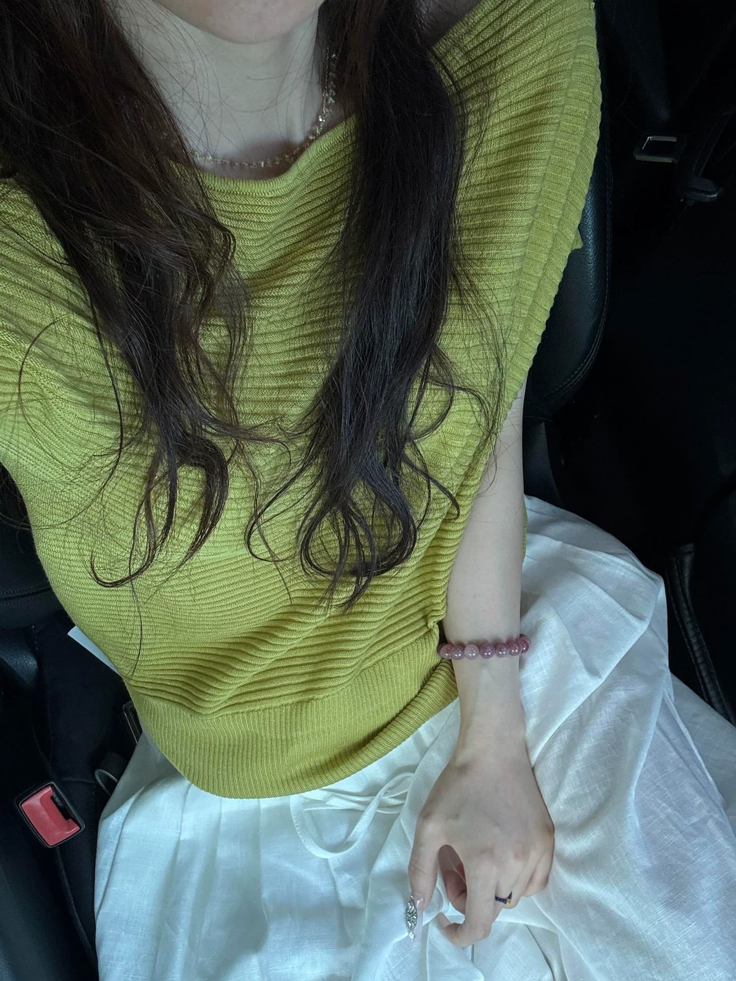 한 부서 녹색 보트넥 비스듬한 어깨 니트 반팔 티셔츠 여성 초여름 아름다운 자이언트 잘 생긴 ~ 중 고유 한 아름다운 맨위 이미지 3