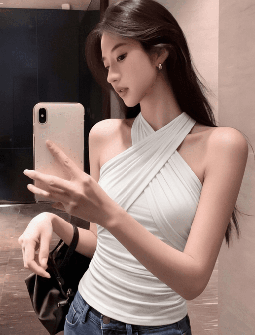 커피 색상 십자가 행침 목 아름다움 뒤로 외출용 조끼 여름 고급 빛 럭셔리 센스 여성 의류 오프숄더 민소매 주름 맨위 서비스 이미지 2