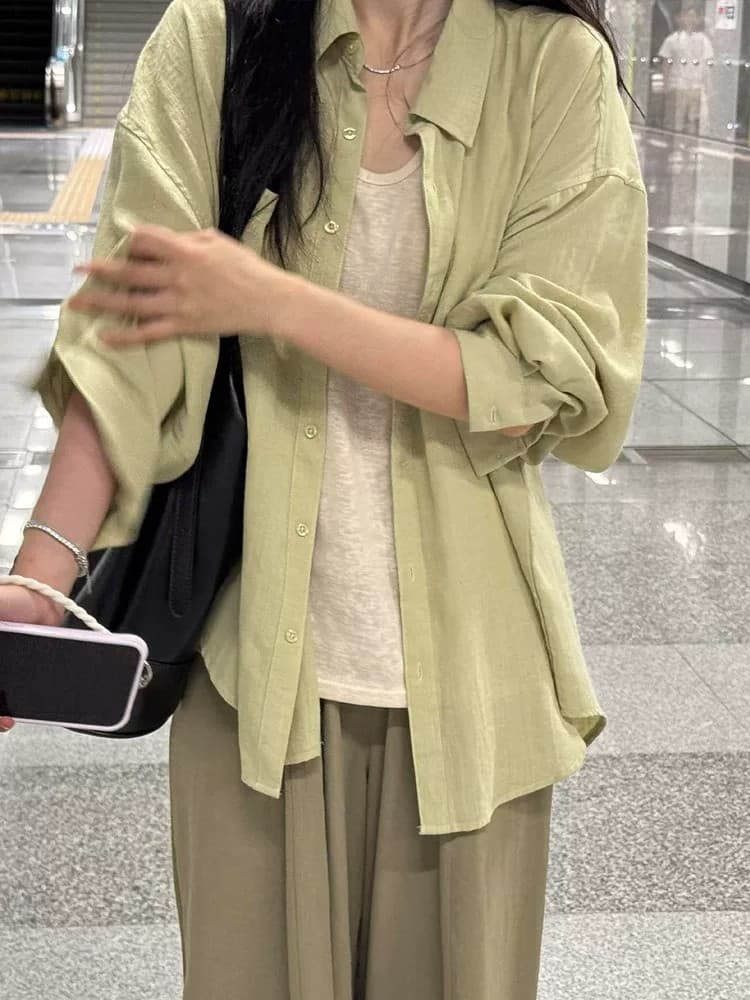 한 부서 녹색 자외선 차단 긴팔 셔츠 여성 코트 여름 고급 센스 셔츠 외부 가져 가라. 얇은 스타일 오픈 가디건 맨위