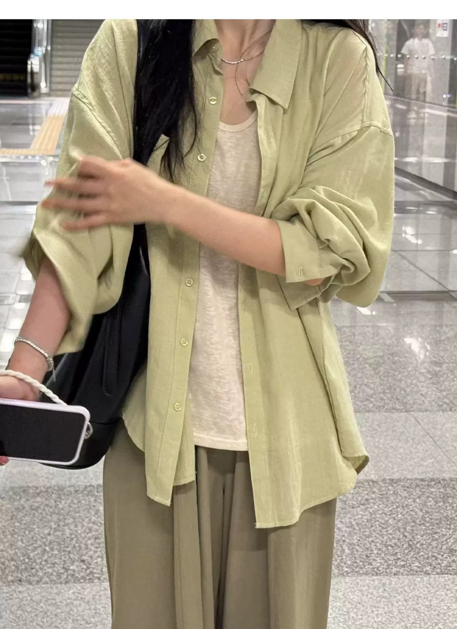 한 부서 녹색 자외선 차단 긴팔 셔츠 여성 코트 여름 고급 센스 셔츠 외부 가져 가라. 얇은 스타일 오픈 가디건 맨위 상세 이미지 6