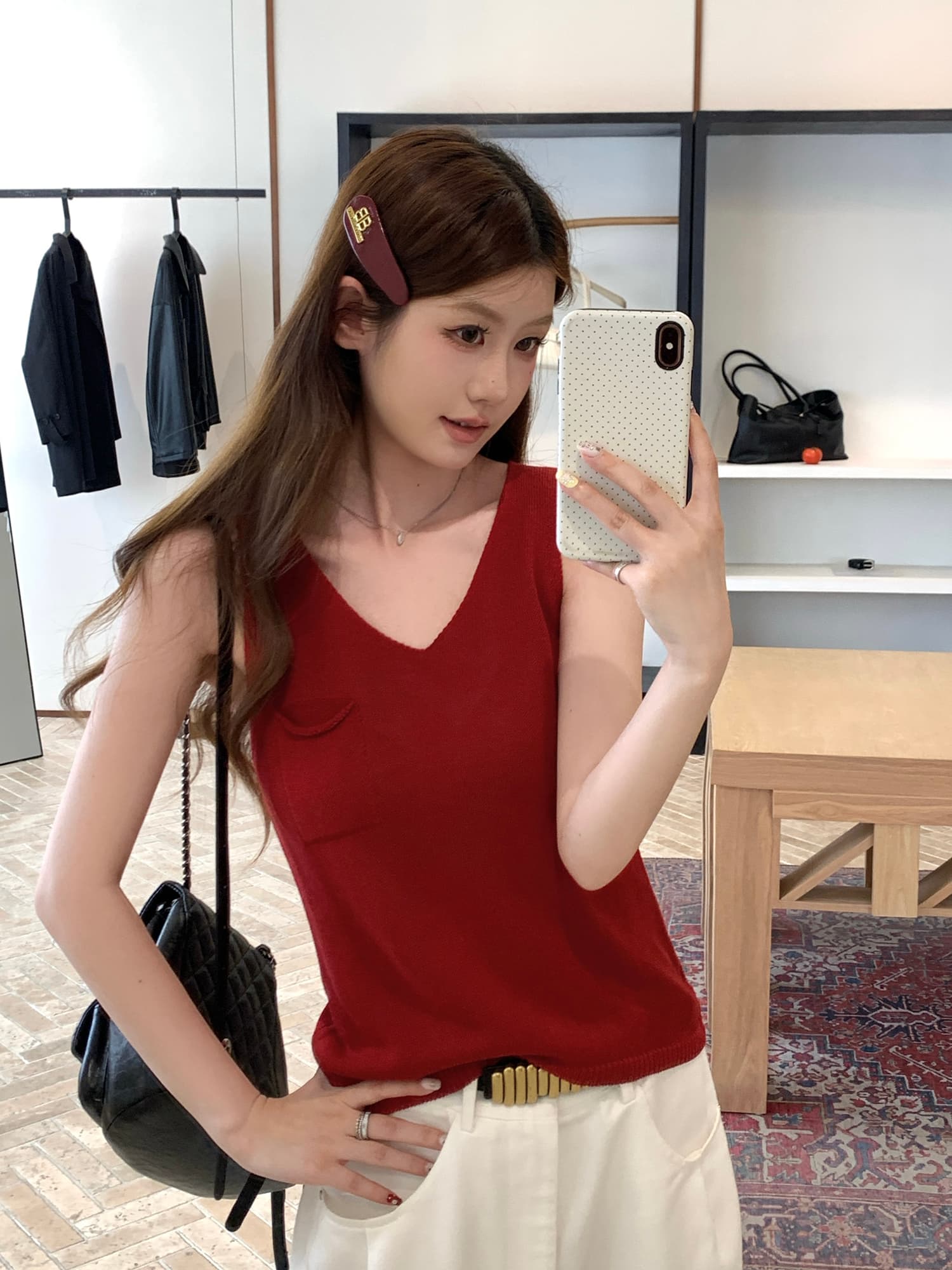 실사 여름 한 부서 패션 트렌드 미니멀리즘 캐주얼 다용도 몸매 가꾸기 슬림해 보이는 니트 맨위 조끼 슬립 여성 상세 이미지 21