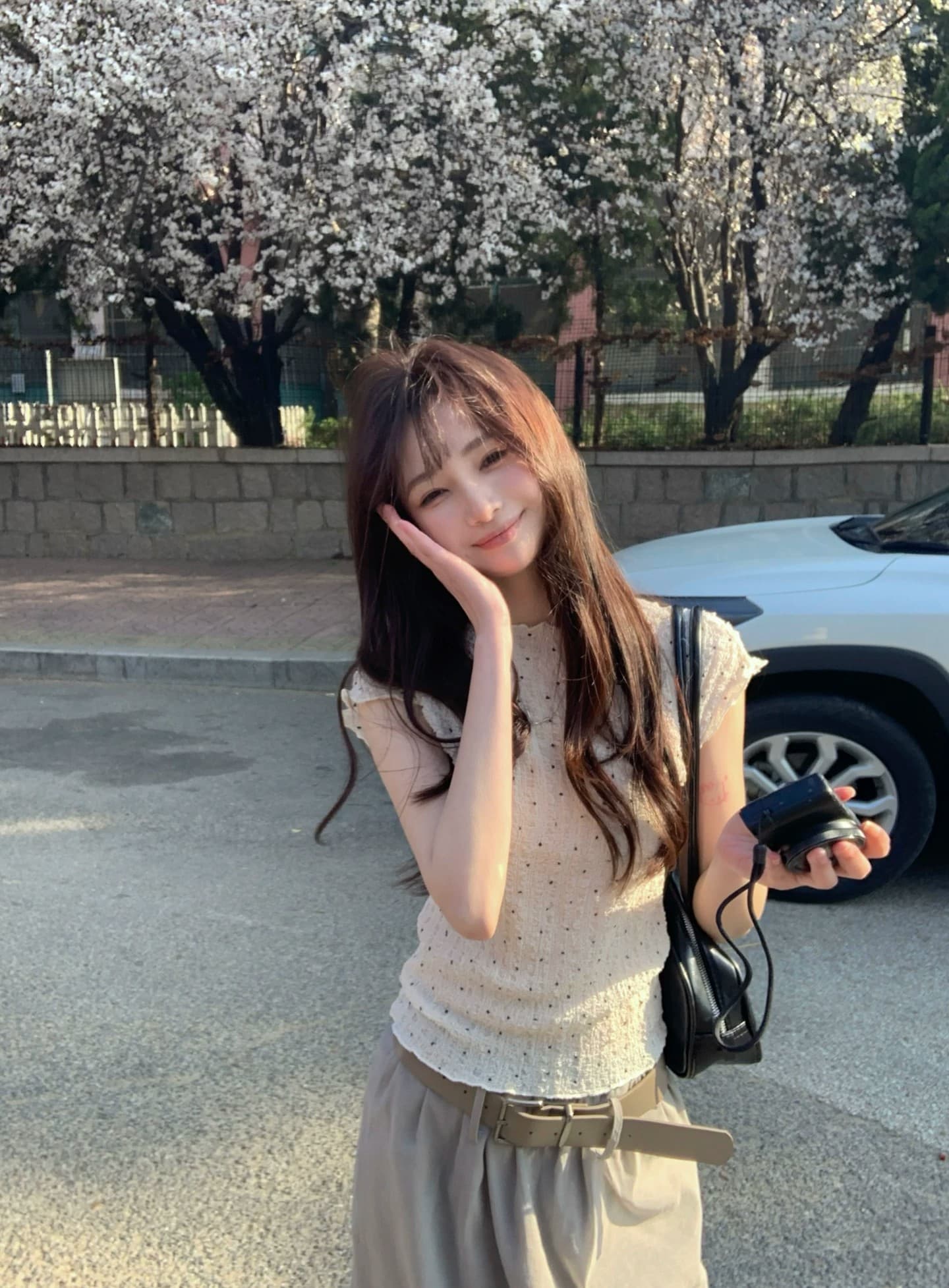 peaceonesoul 직접 만든 한 부서 도트 무늬 주름 질감 디자인 반팔 티셔츠 여성 여름 몸매 가꾸기 슬림해 보이는 맨위 상세 이미지 17