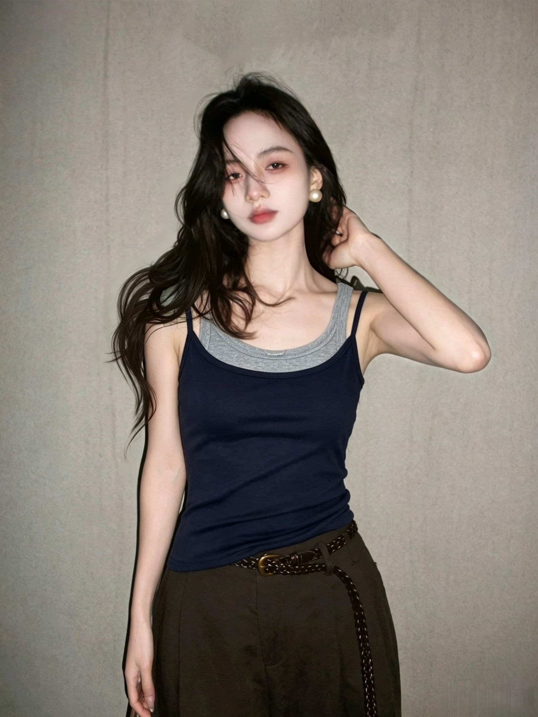 아메리칸 핫걸 배색 패치워크 페이크 레이어드 캐미솔 여름 얇은 스타일 외출용 몸매 가꾸기 민소매 쇼트 스타일 맨위