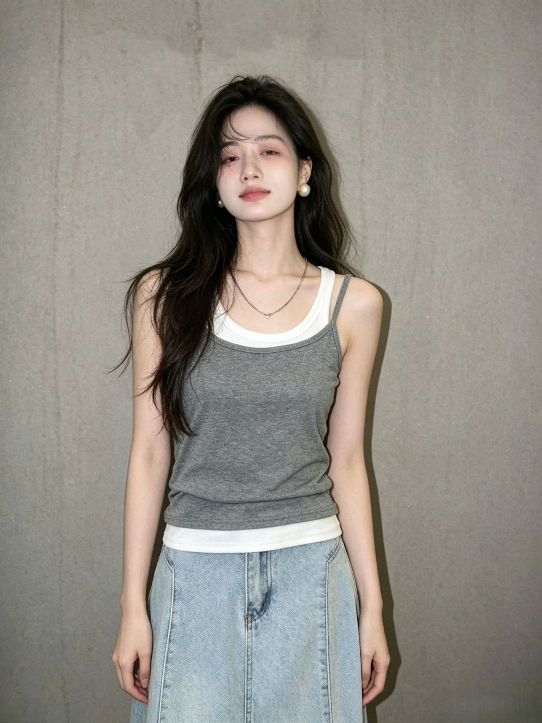 아메리칸 핫걸 배색 패치워크 페이크 레이어드 캐미솔 여름 얇은 스타일 외출용 몸매 가꾸기 민소매 쇼트 스타일 맨위 상세 이미지 2