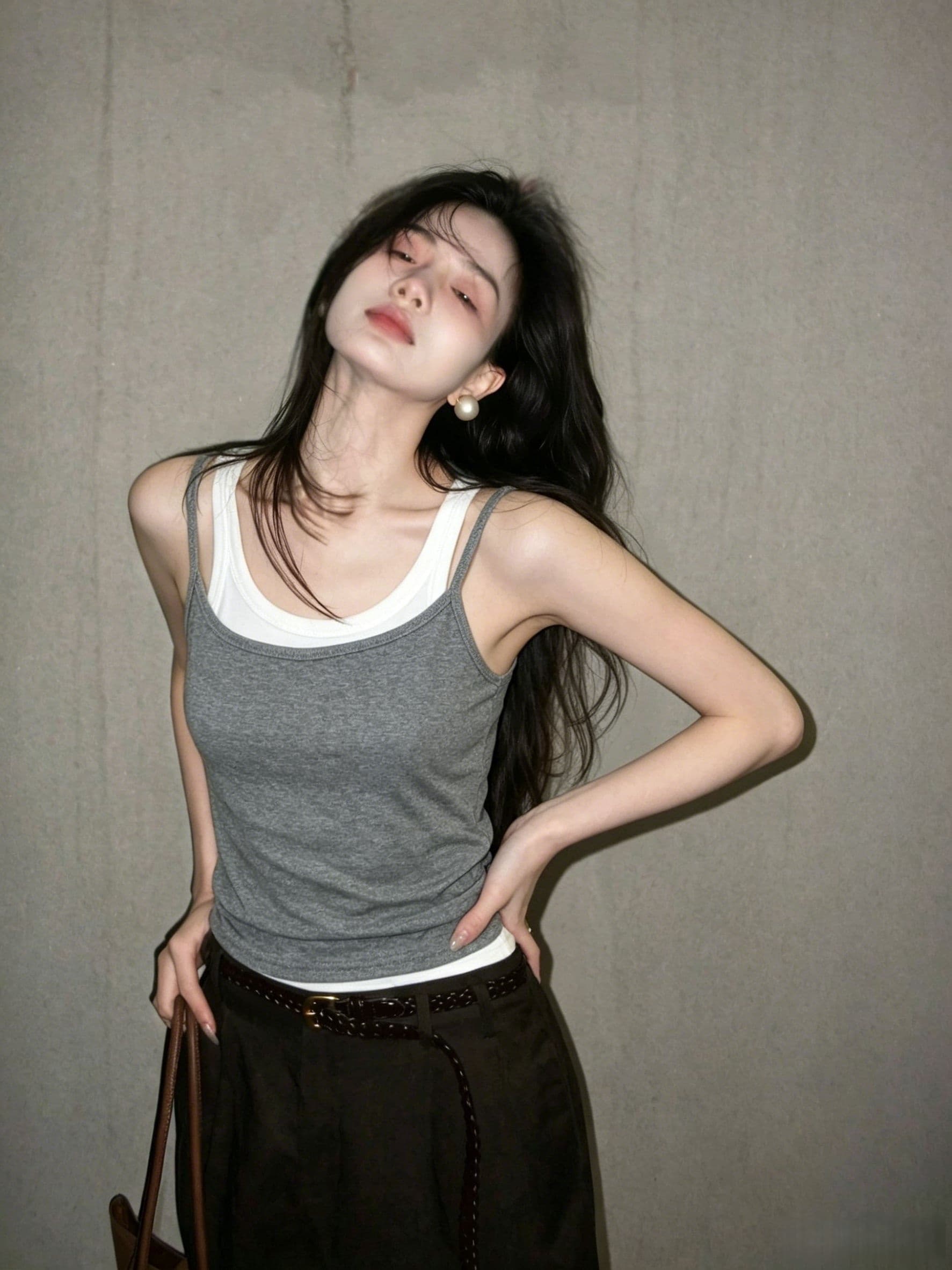 아메리칸 핫걸 배색 패치워크 페이크 레이어드 캐미솔 여름 얇은 스타일 외출용 몸매 가꾸기 민소매 쇼트 스타일 맨위 상세 이미지 5