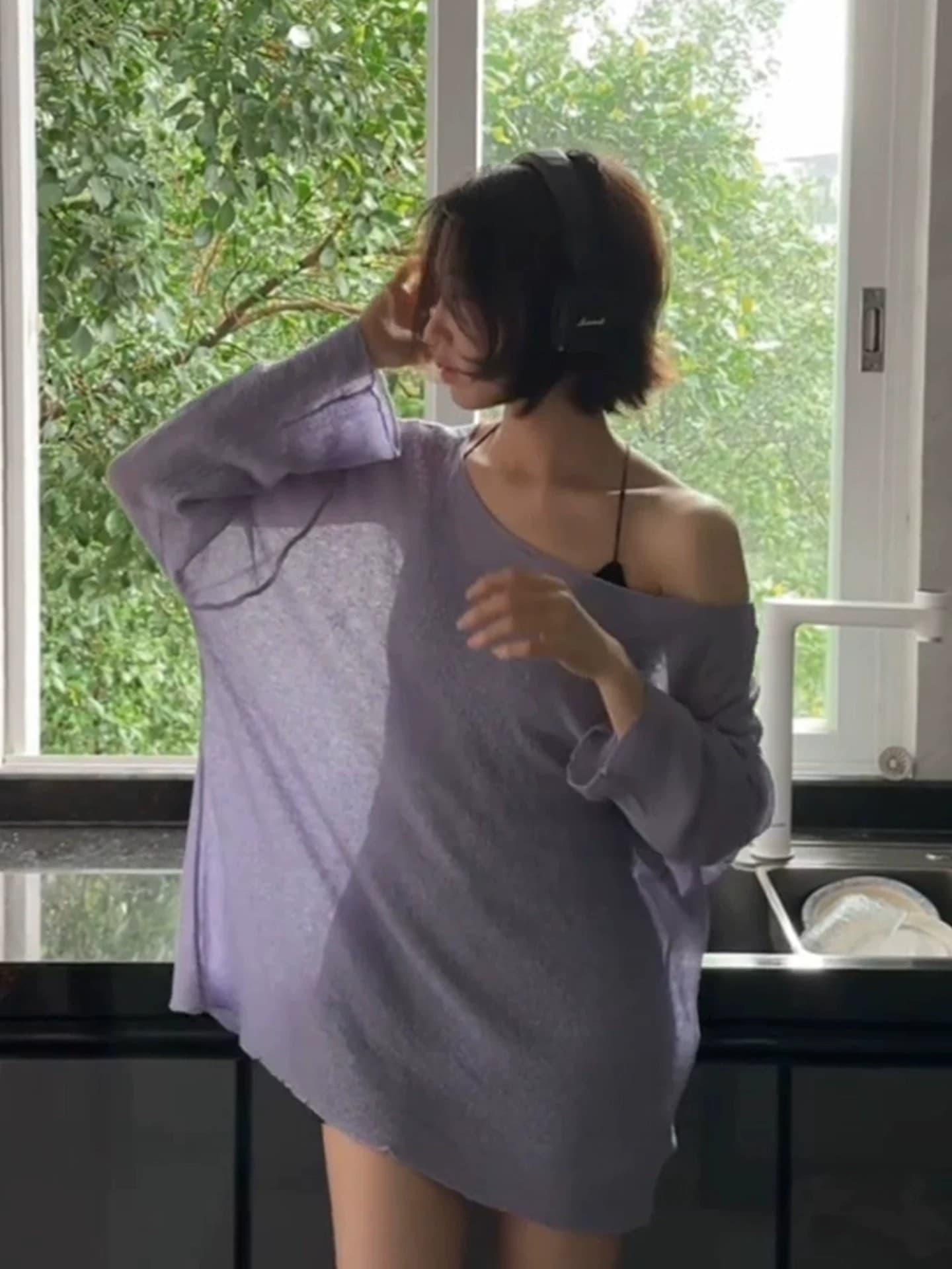 느긋한 바람 살구 색상 오프숄더 자외선 차단 긴팔 티셔츠 여성 여름 중간 길이 블라우스 외부 가져 가라. 얇은 스타일 마이크로 ~을 통해 의류 상세 이미지 8
