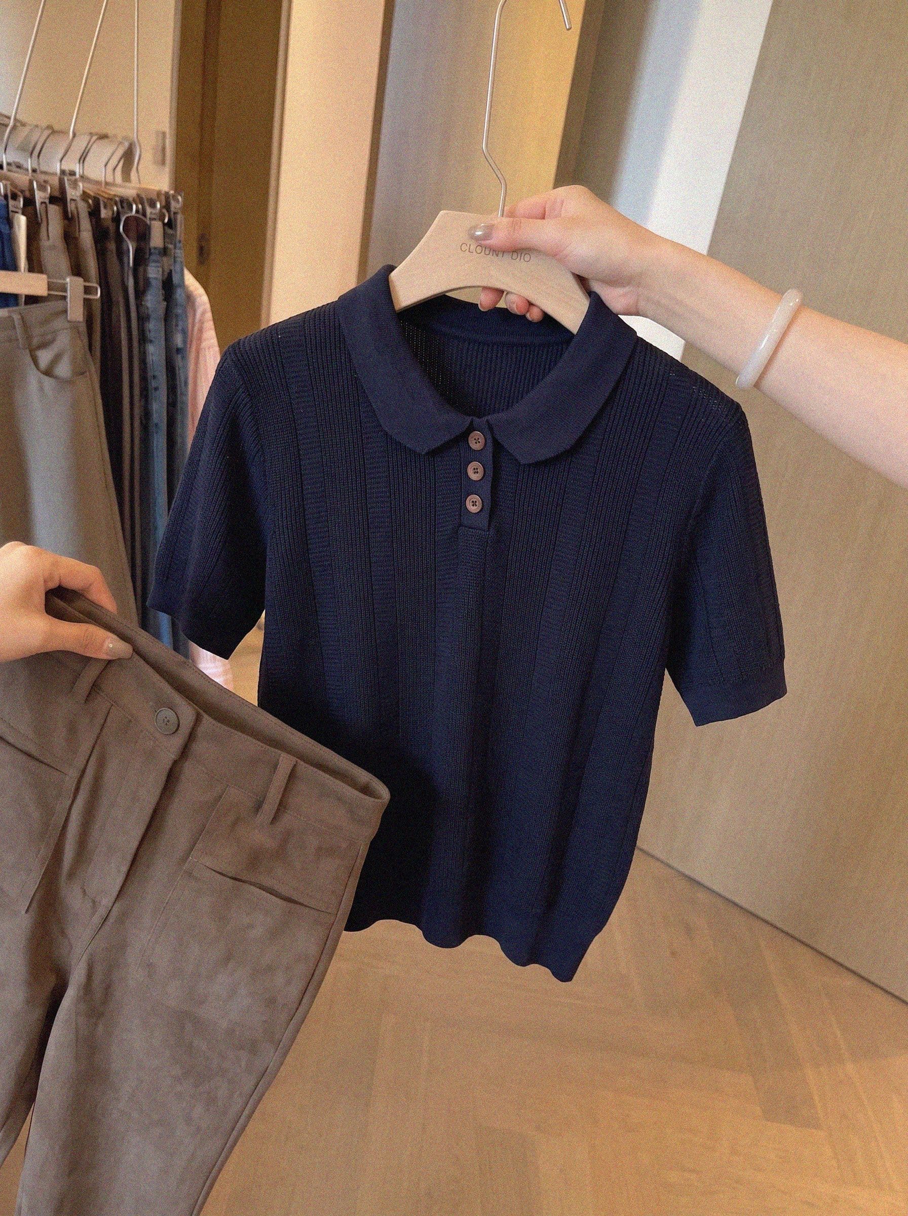 한 부서 polo 폴로 칼라 반팔 니트 스웨터 여성 여름 새로운 얇은 스타일 루즈핏 반소매 다용도 맨위 티셔츠 상세 이미지 6
