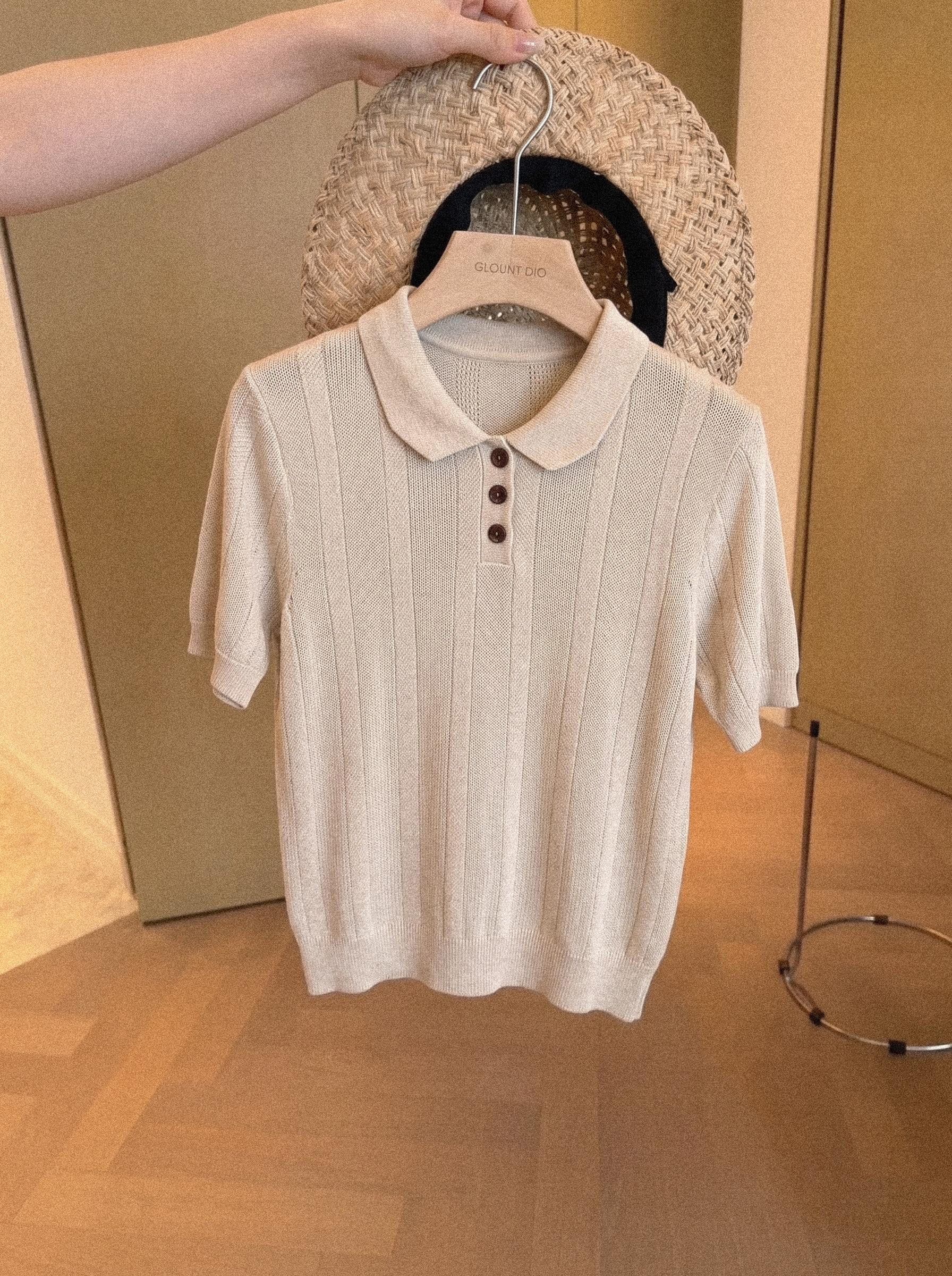 고급 센스 프랑스식 오래된 돈 바람 레트로 반팔 니트 POLO 셔츠 여성 봄 여름 루즈핏 폴로 칼라 티셔츠 맨위 이미지 2