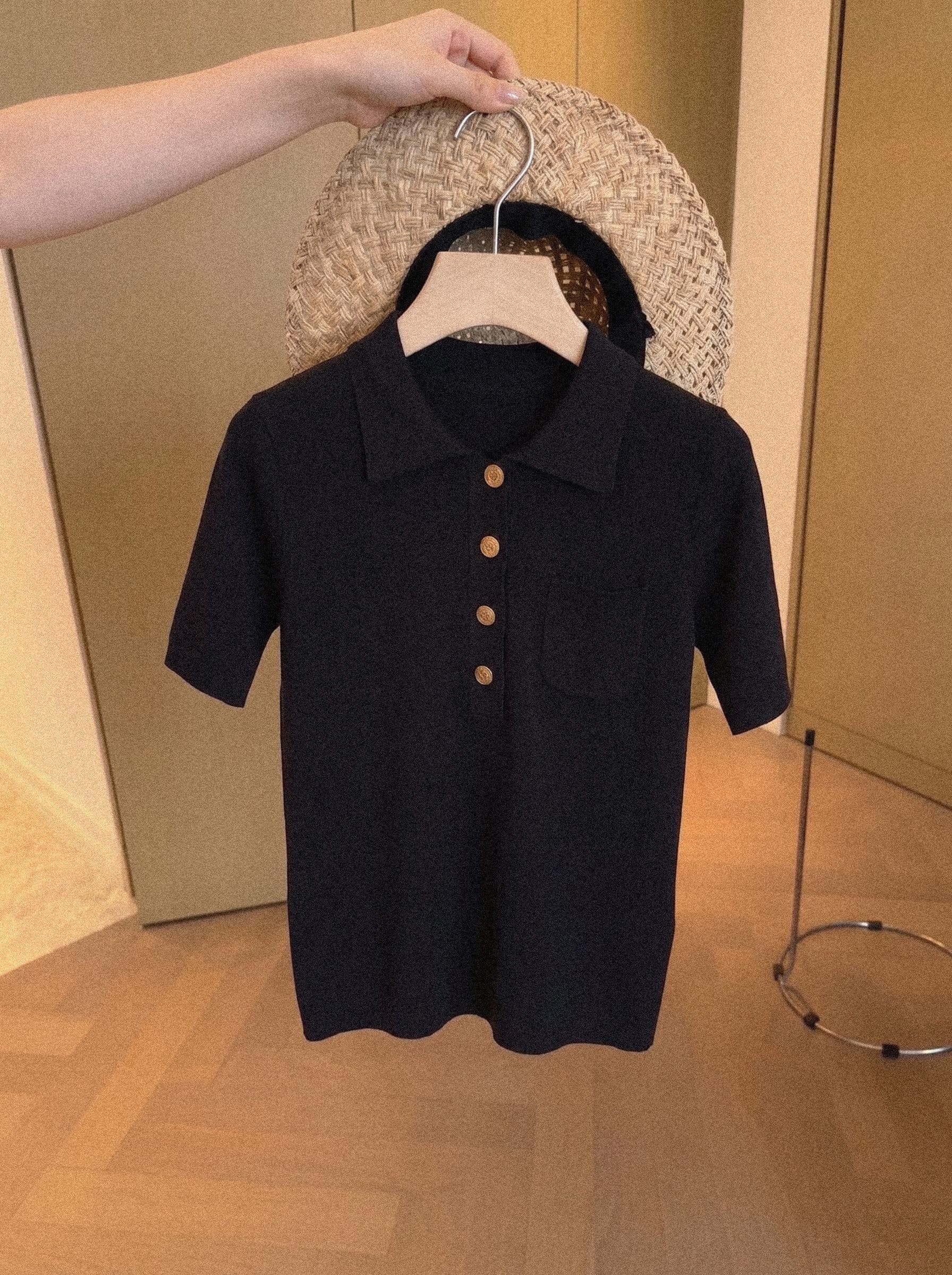 프랑스식 품격 POLO 셔츠 폴로 칼라 니트 반팔 티셔츠 여성 여름 고급 센스 긍정적 인 어깨 몸매 가꾸기 아름다운 작은 맨위 이미지 2