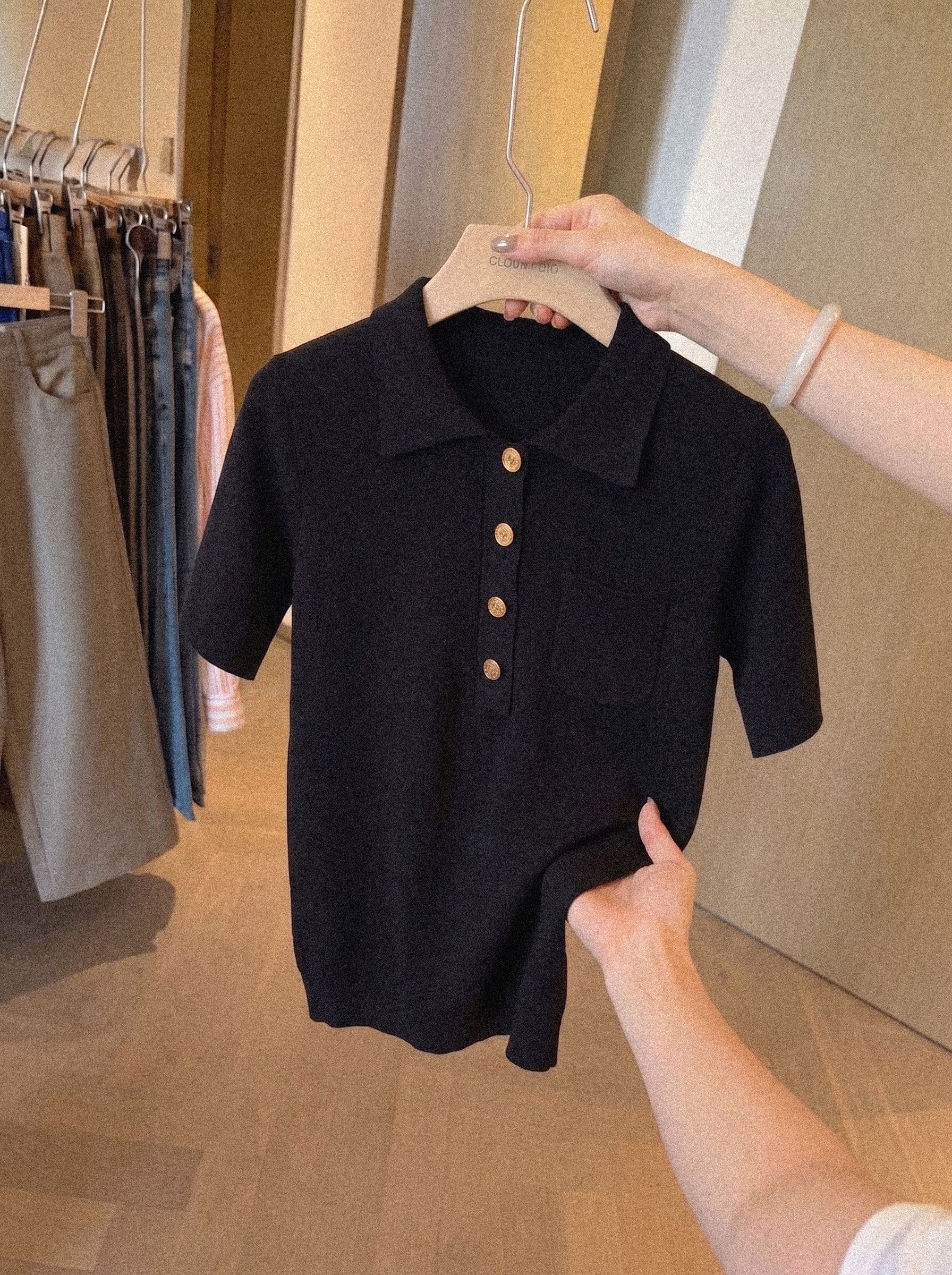 프랑스식 품격 POLO 셔츠 폴로 칼라 니트 반팔 티셔츠 여성 여름 고급 센스 긍정적 인 어깨 몸매 가꾸기 아름다운 작은 맨위 이미지 4