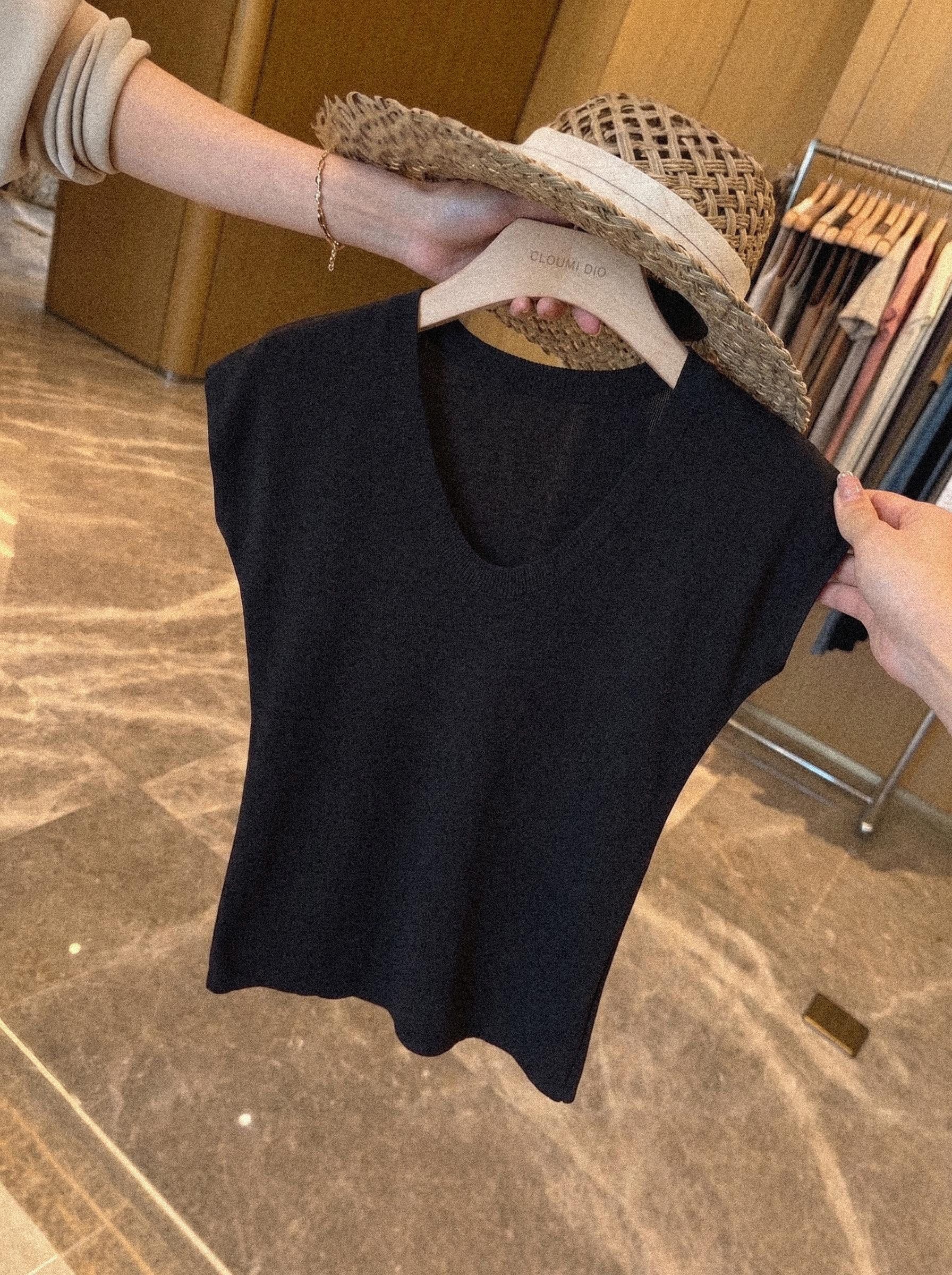 오래된 돈 바람 부드러운 찹쌀 프로 피부 니트 스웨터 반팔 티셔츠 여성 여름 몸매 가꾸기 기본 셔츠 맨위 상세 이미지 3