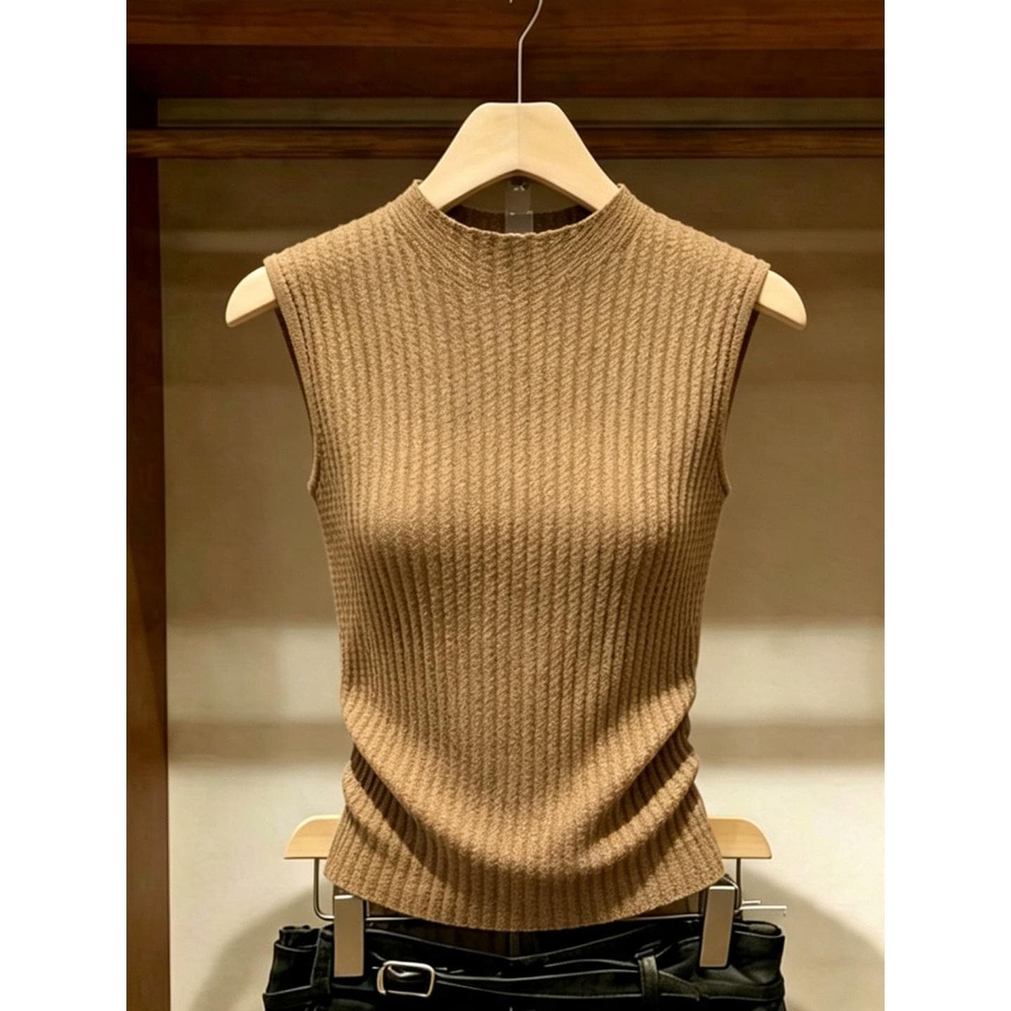 프랑스식 디자인 센스 카키 색 라운드 넥 민소매 니트 조끼 여성 여름 새로운 작은 대중 아니요 명중 섹션 슬림해 보이는 맨위 상세 이미지 3